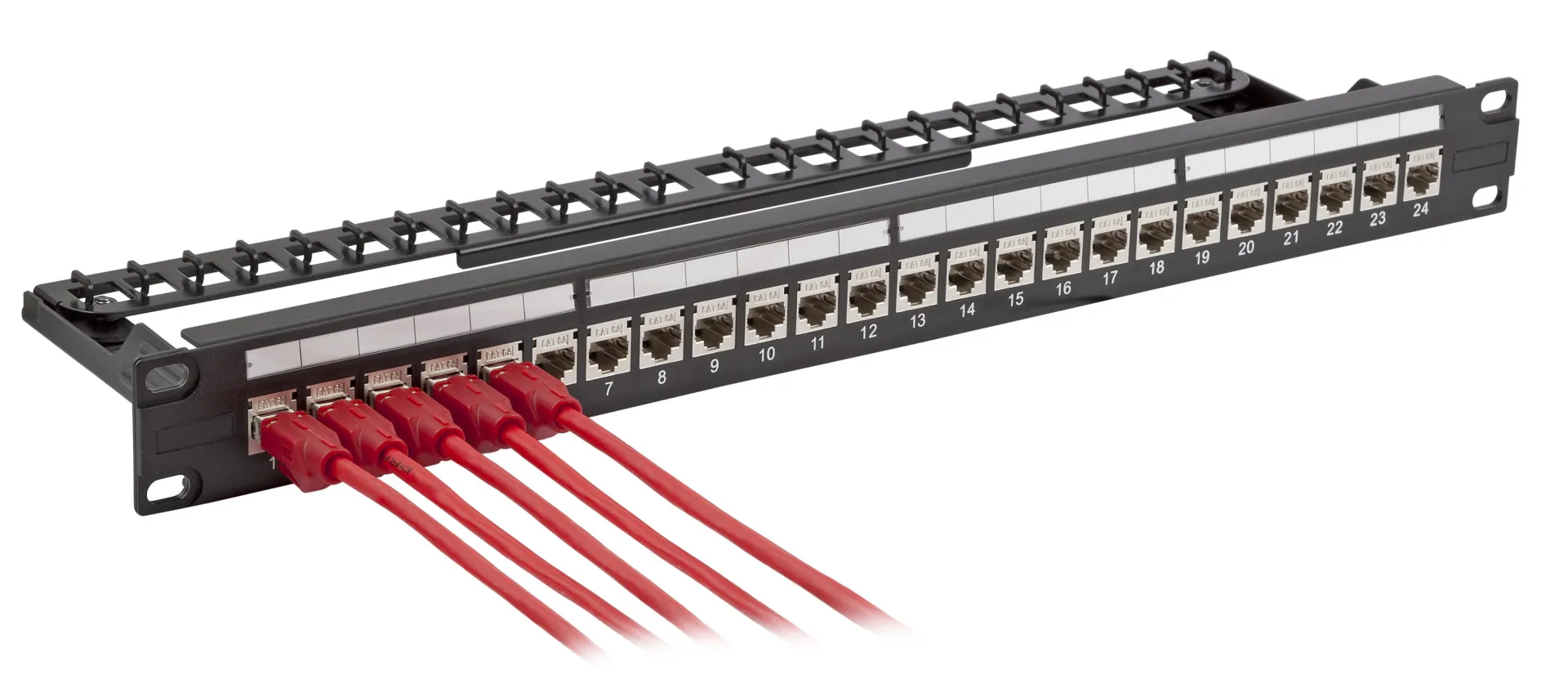 24-Port Patchpanel Cat.6A 1HE bestückt mit Einbauadapter