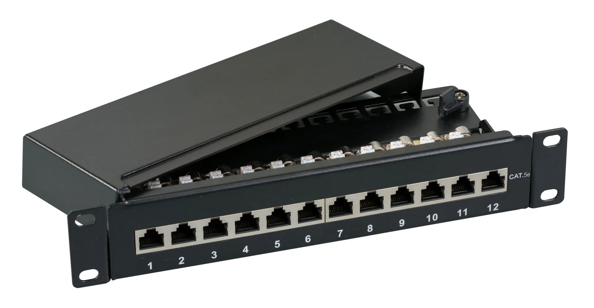 Mini-Patchpanel STP 12xRJ45 Cat.5e, 10“ 1HE, RAL7035 grau