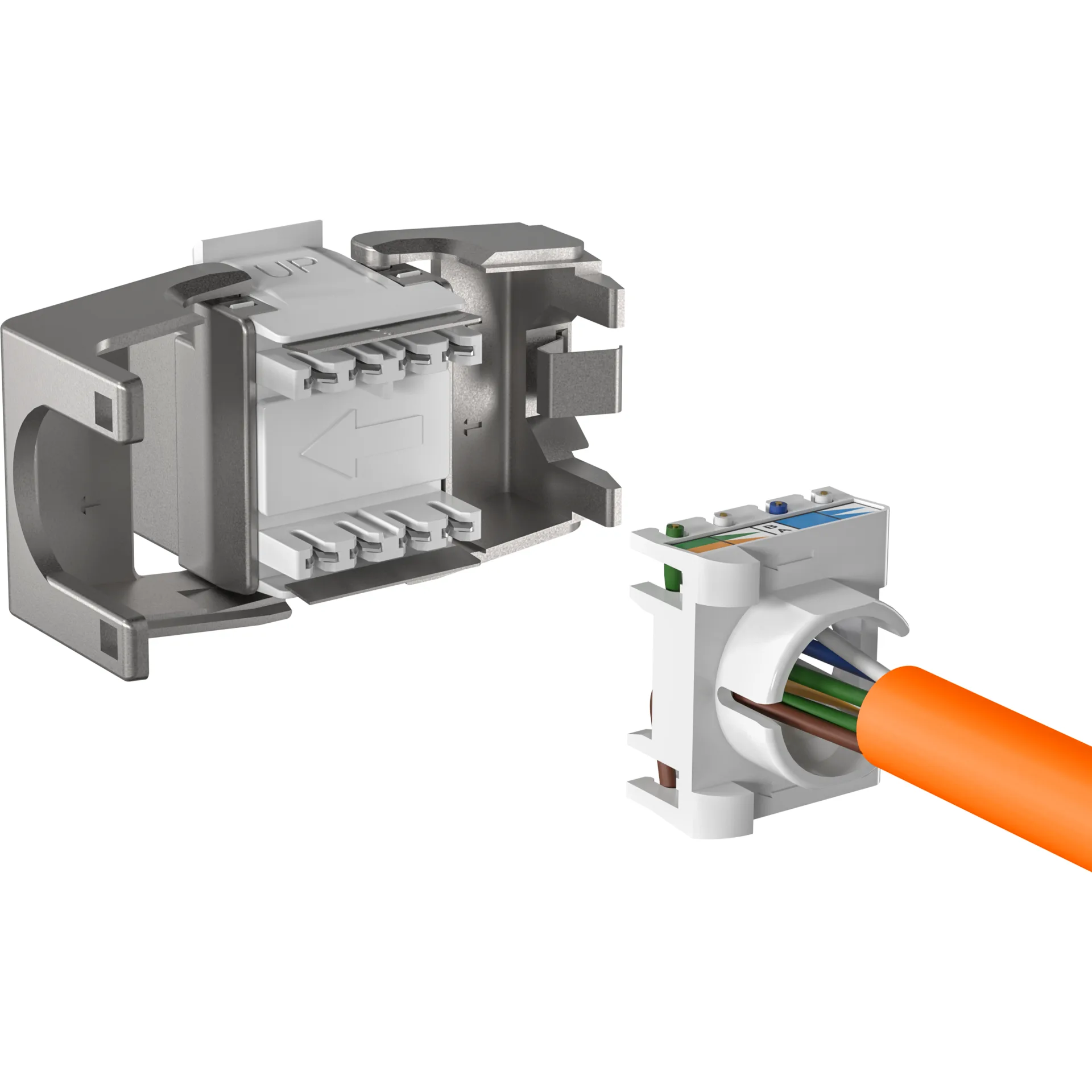 RJ45 Shortbody Keystone STP, Cat.6A 500MHz mit integriertem Shutter – Ansicht 4