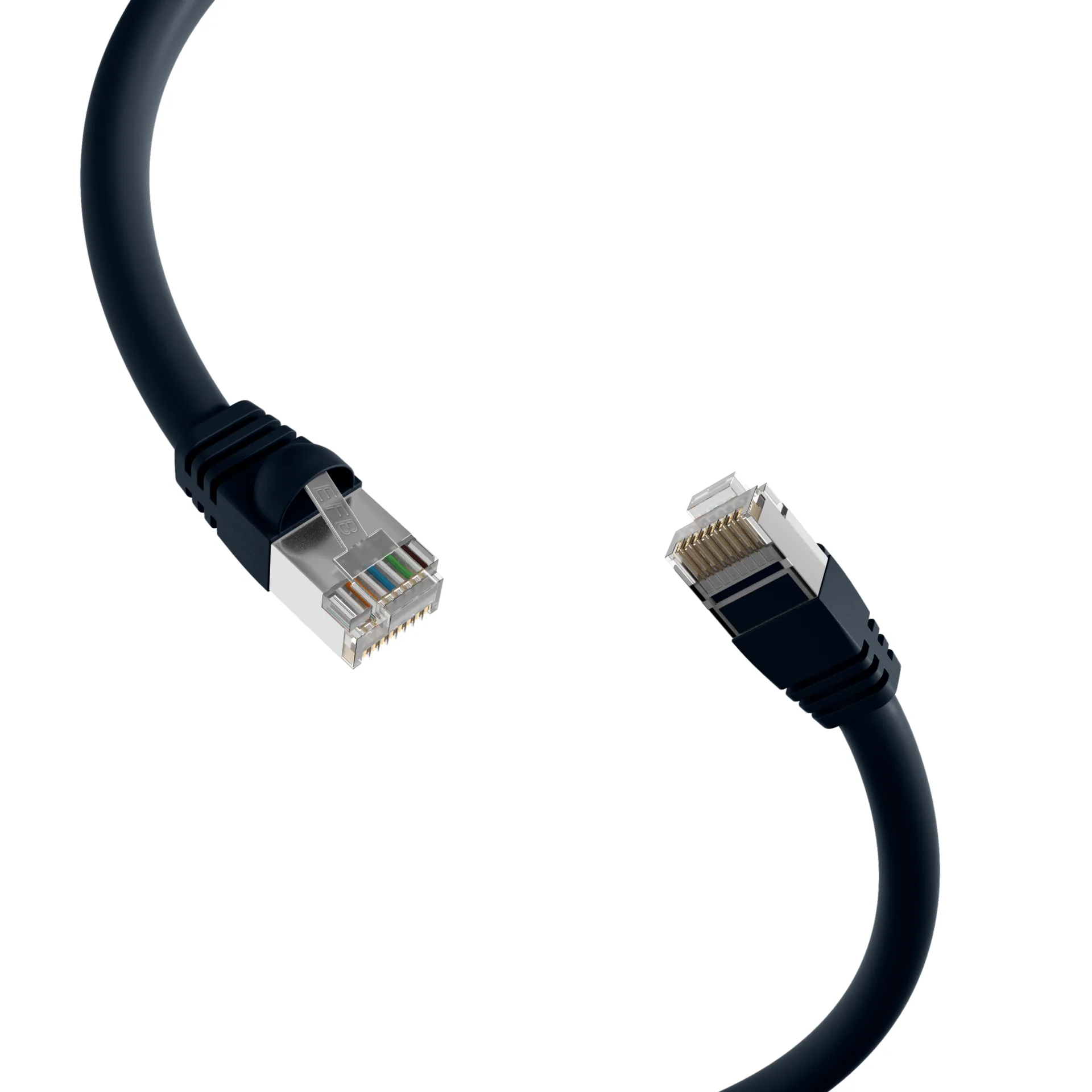 RJ45 Patchkabel S/FTP, Cat.6, PVC, kurze Tülle, UL, 6m, schwarz – Ansicht 2