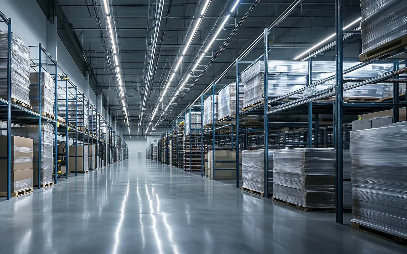 Lagerhalle mit LED-Hallenleuchten ausgeleuchtet