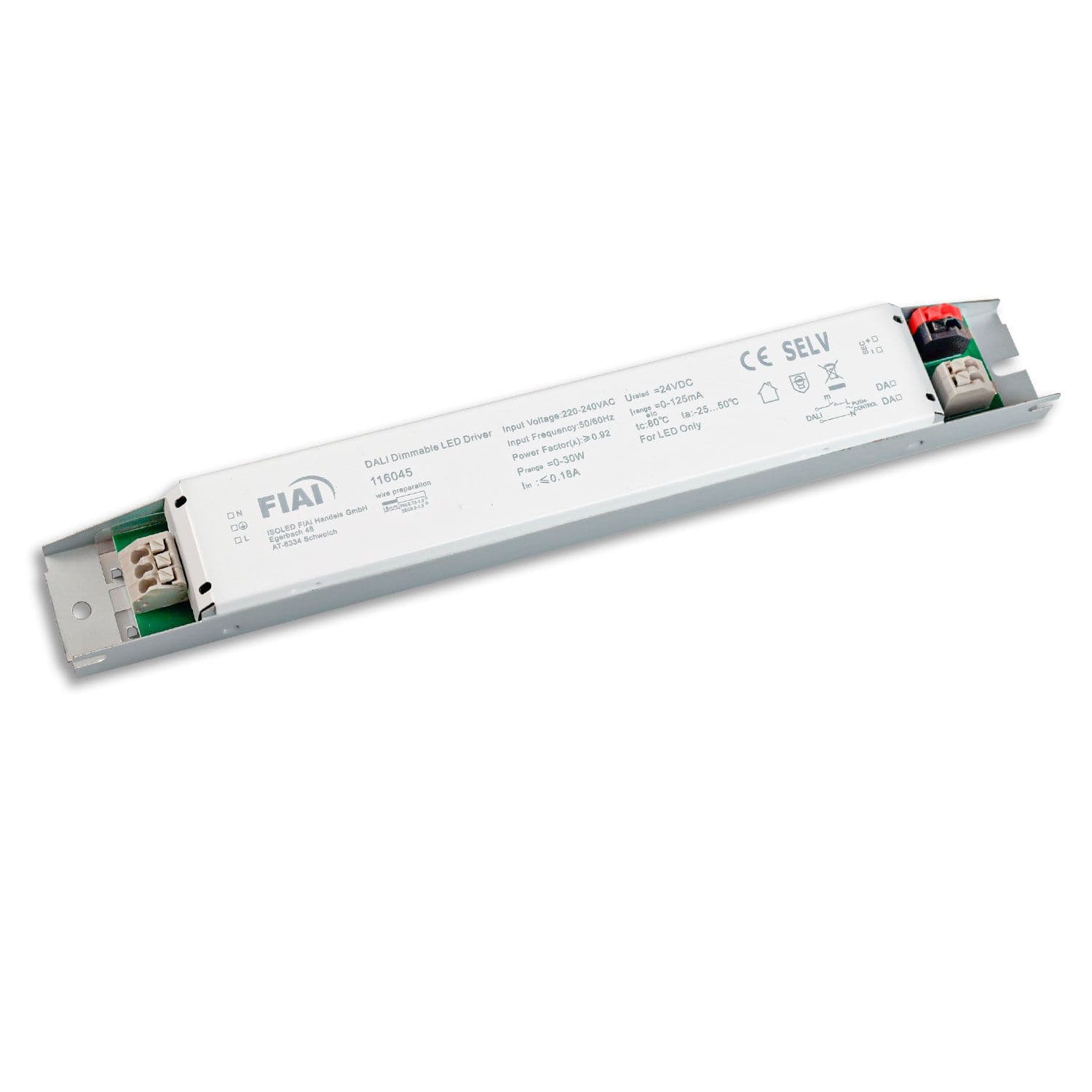 LED PWM-Trafo 24V/DC, 0-30W, Push/DALI-2 dimmbar, SELV, ultraflach