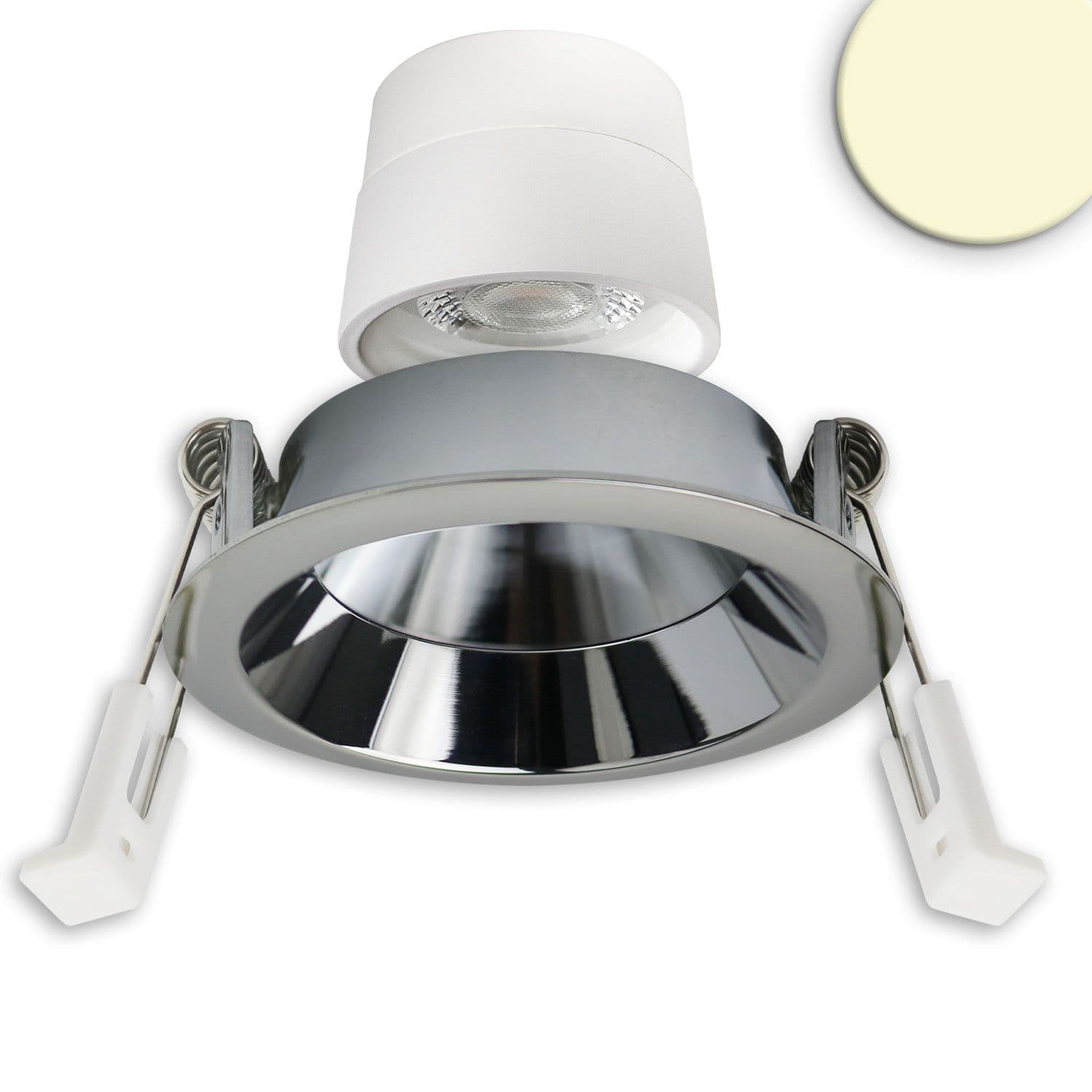 LED Einbaustr. Back68, alu glänzend, rund, 5W, CRI90, 2700K, schwenkbar, rückvers., UGR<12, dimmbar