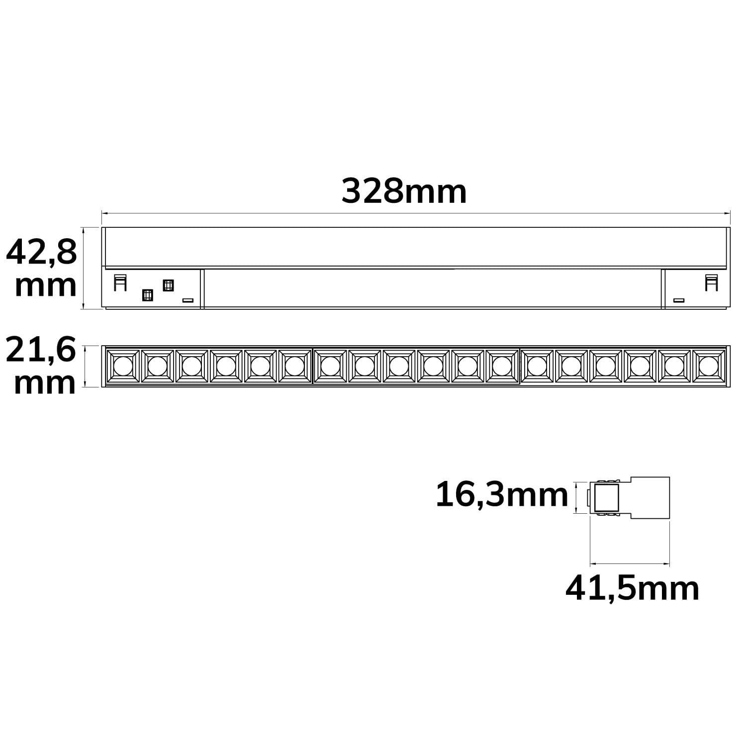 Track48 Leuchte 32cm schwarz, 18W, 36°, UGR<19, 48V DC, 3000K,CRI90, Line+