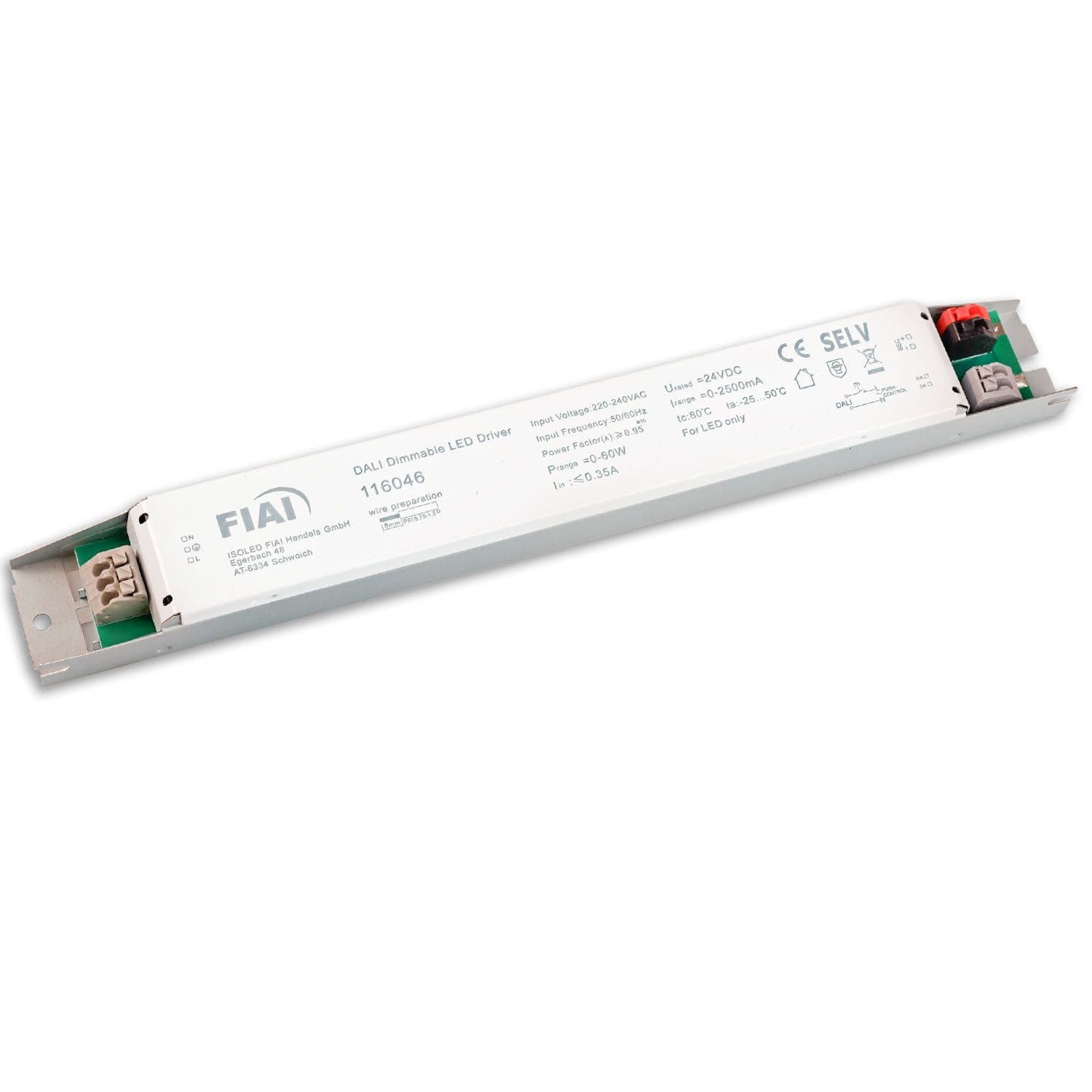 LED PWM-Trafo 24V/DC, 0-60W, Push/DALI-2 dimmbar, SELV, ultraflach, ultraschmal