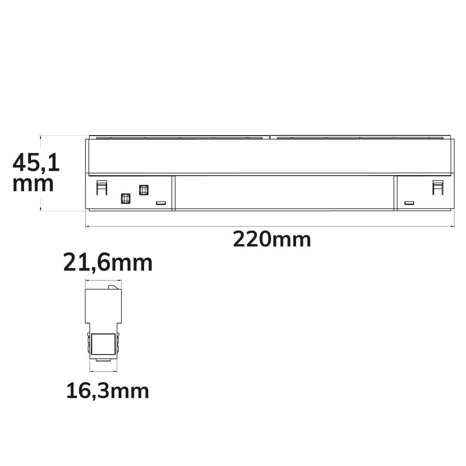 Track48 Wallwasher 22cm weiß, 12W, 100° asymetrisch, 48V DC, 3000K, CRI90, Line+, DALI dimmbar