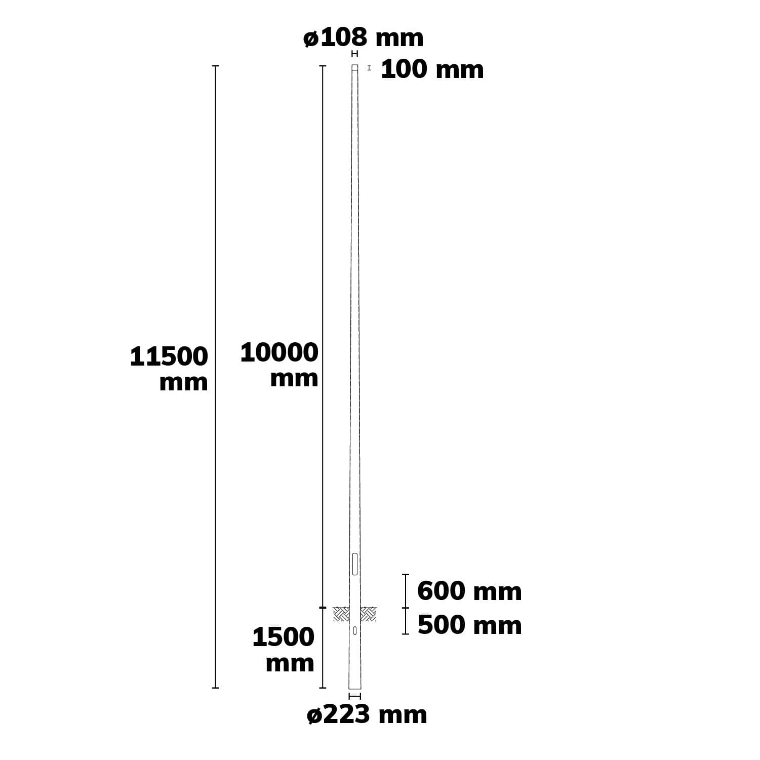 Lichtmast 10m, Zopfmaß 108mm