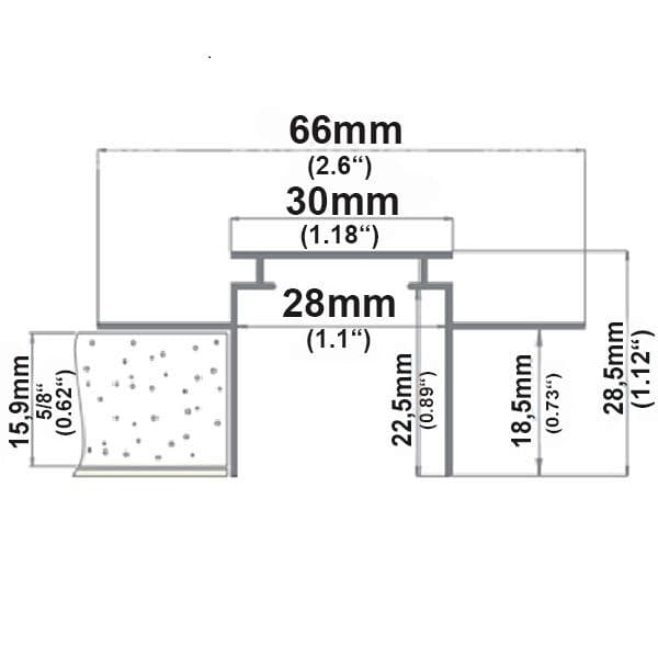 Installationskanal für Einbauprofile WING, L: 200cm für 15mm Rigips-Platten