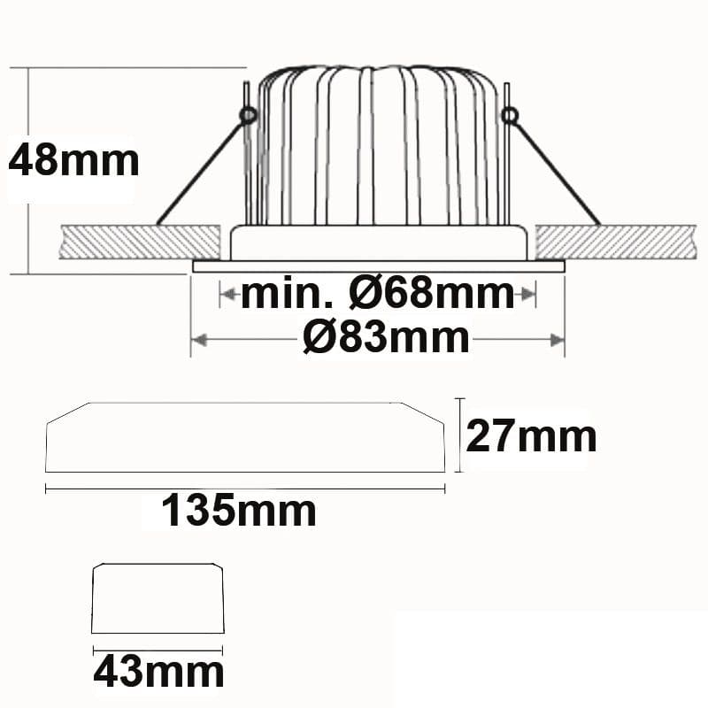 LED Einbaustrahler Sys-68, 10W, IP65, warmweiß, Push oder DALI-dimmbar (exkl. Cover)