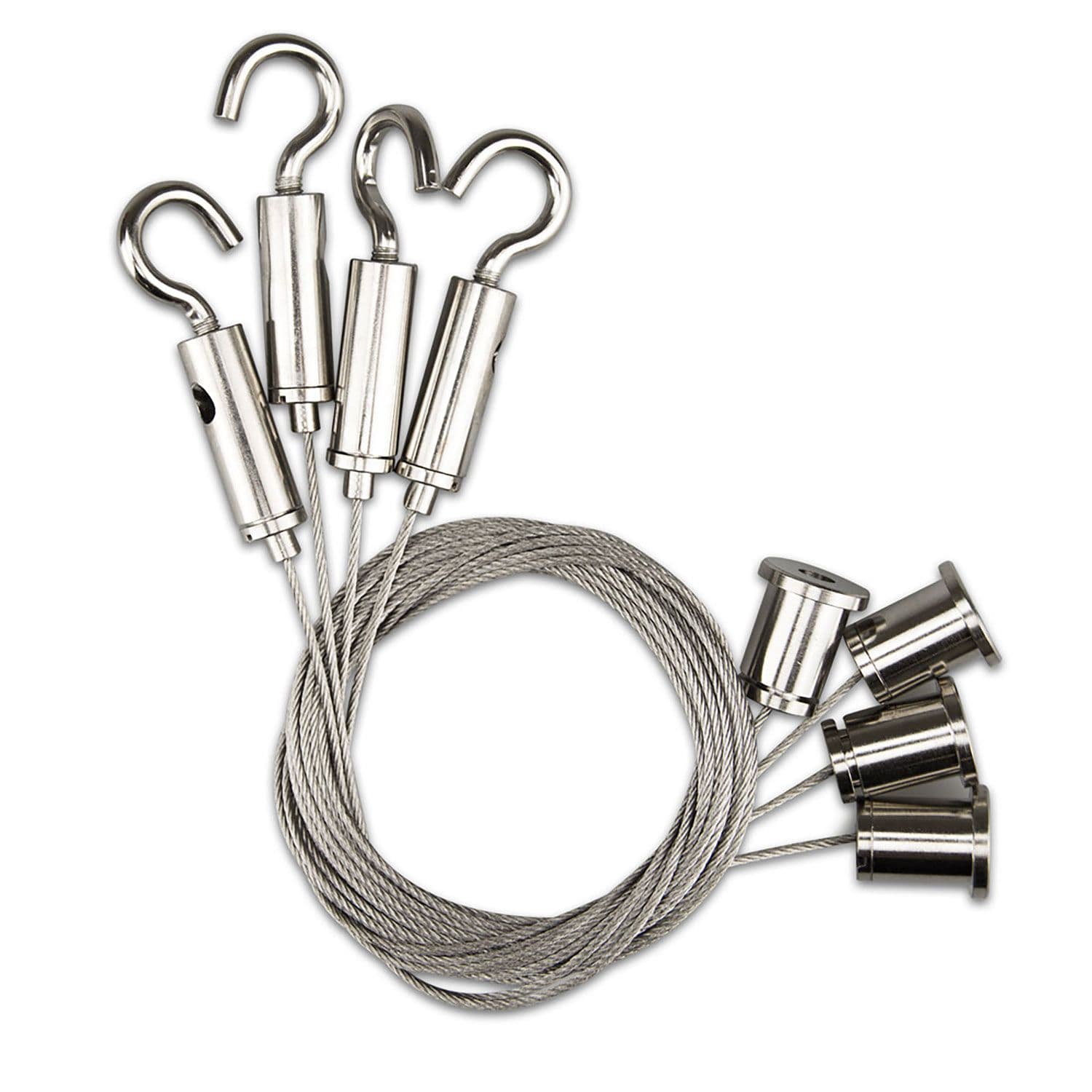 Seilabhängung (4 Stk) mit Deckenverschraubung und Gegenstück mit Haken inkl. Stahlseile 1.000mm