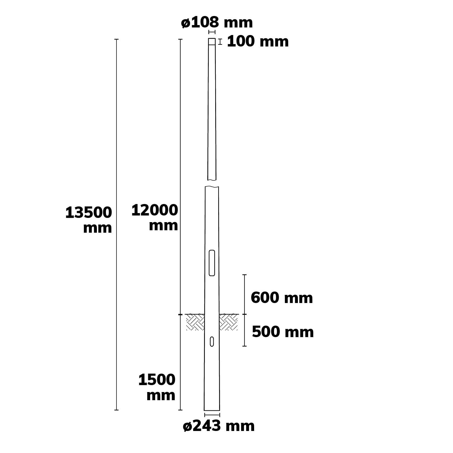 Lichtmast 12m, Zopfmaß 108mm