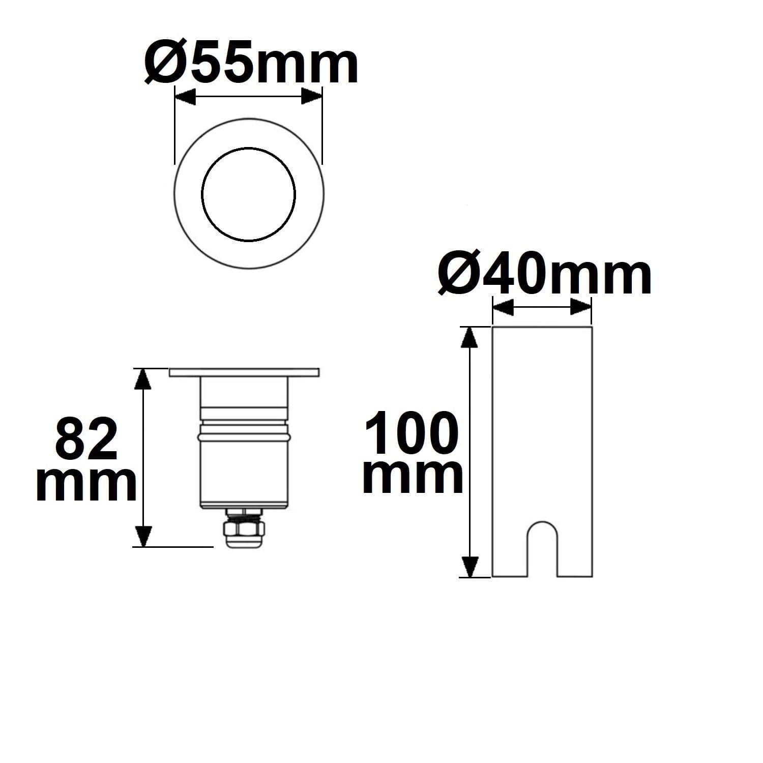 LED Bodeneinbaustrahler, rund 55mm, Edelstahl, 12-24V, IP67, 3W, 10°, warmweiß