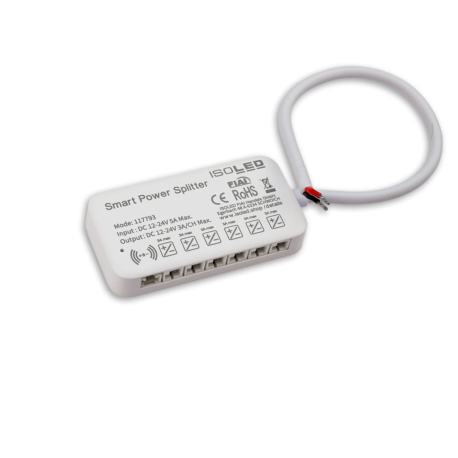 MiniAMP Power-Splitter 6-fach, Single Color, 12-24V DC, mit Master Sensor-Port, offenes Ende