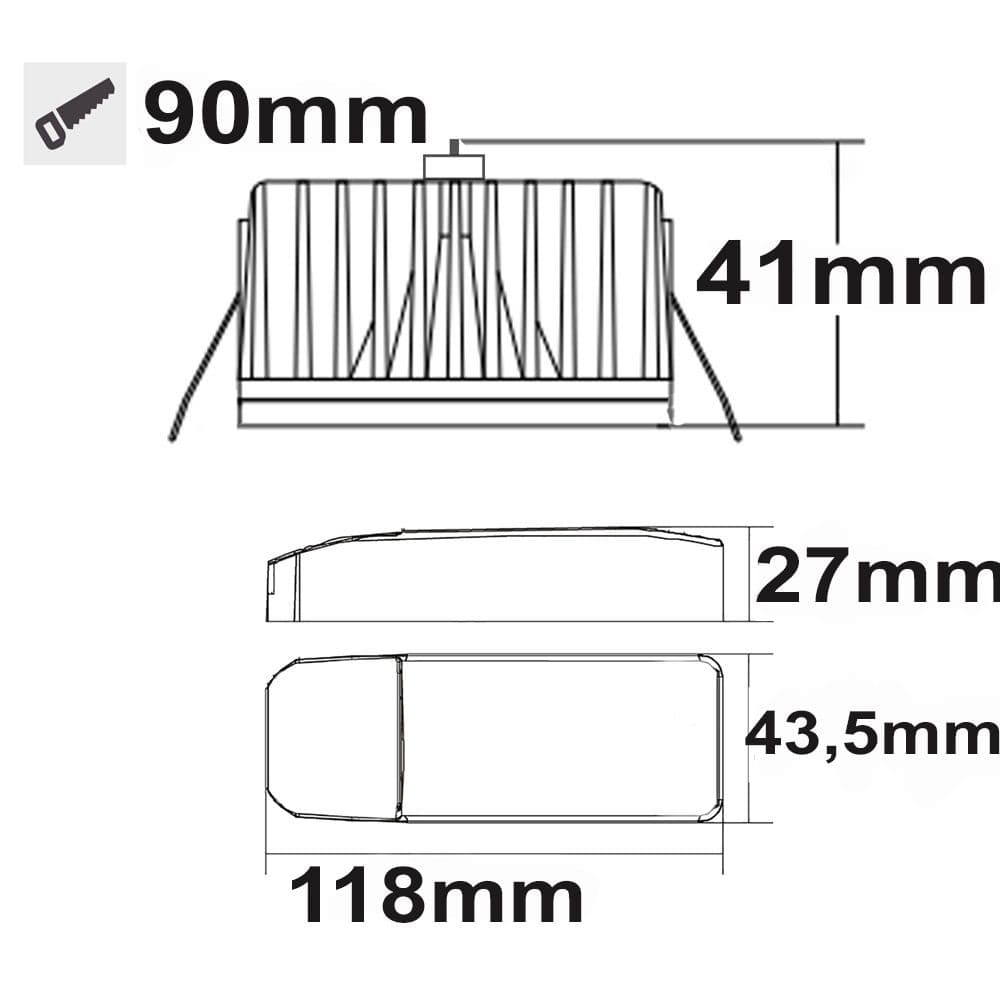 LED Einbaustrahler Sys-90, 12W, ColorSwitch 3000|4000K, dimmbar (exkl. Cover)