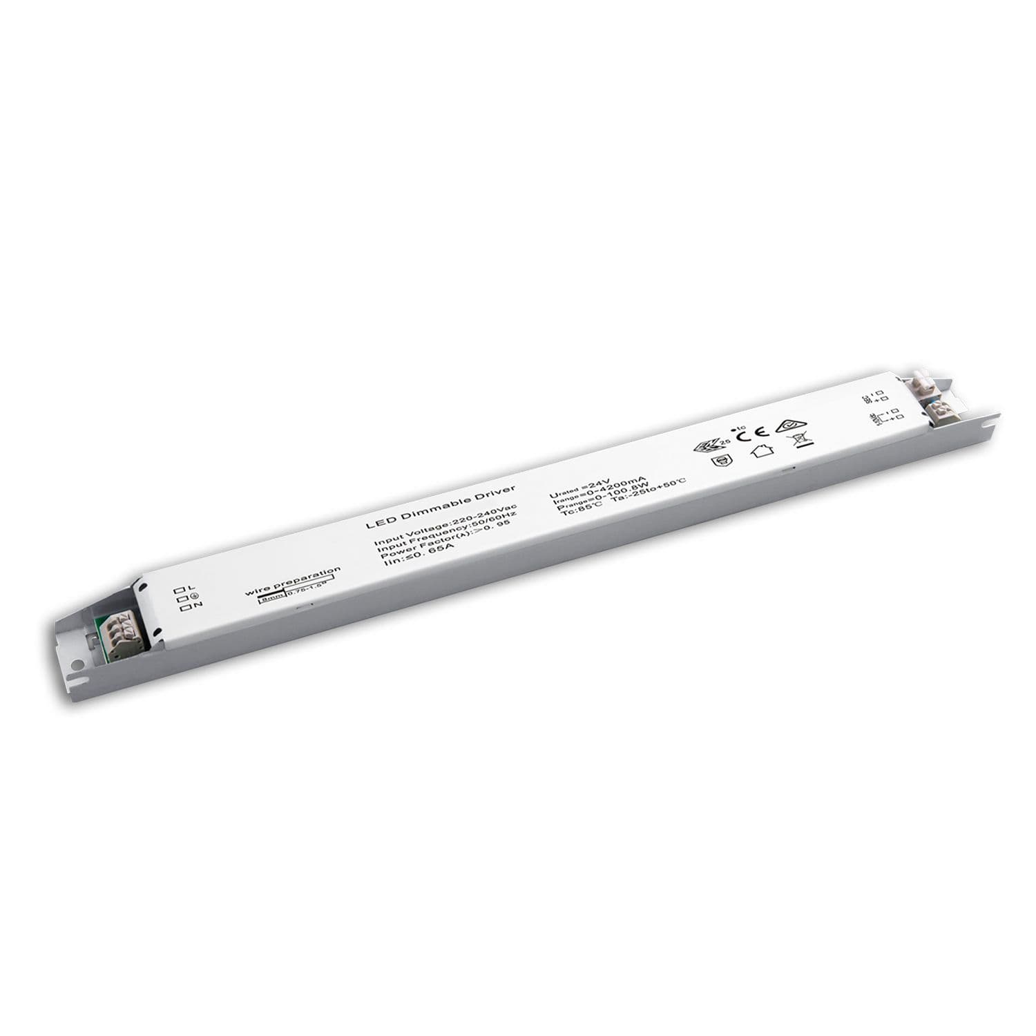 LED PWM-Leuchten-Trafo 24V/DC, 0-100W, 1-10V dimmbar, SELV, flach, schmal