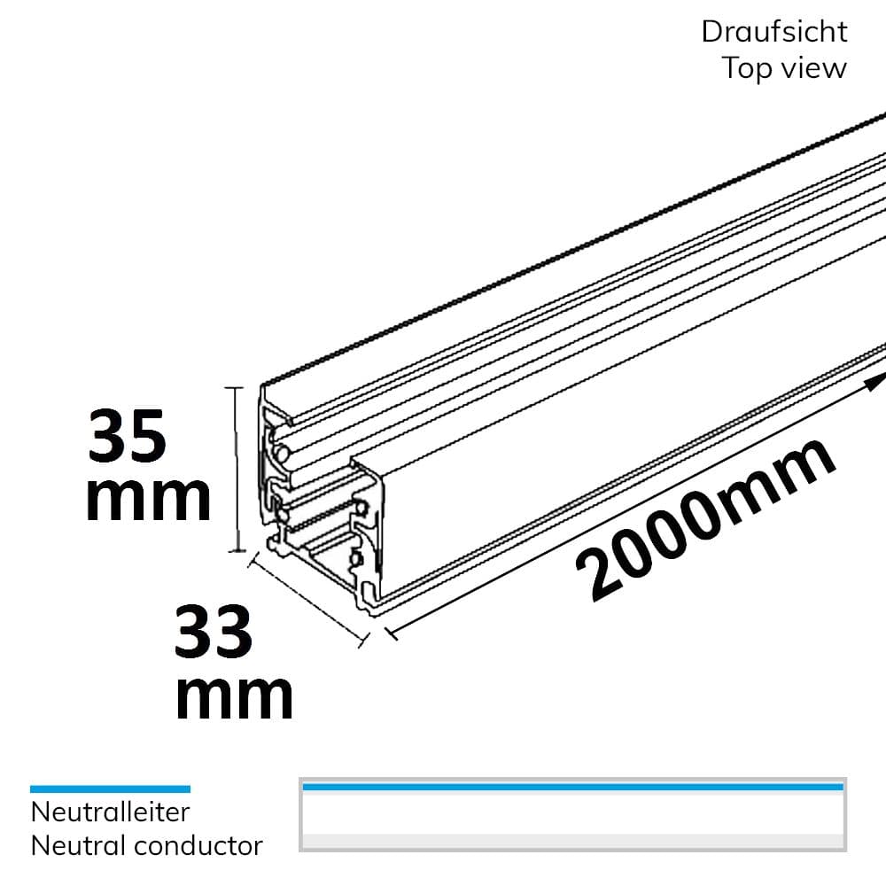 3-Phasen S1 Stromschiene, 2m, weiß