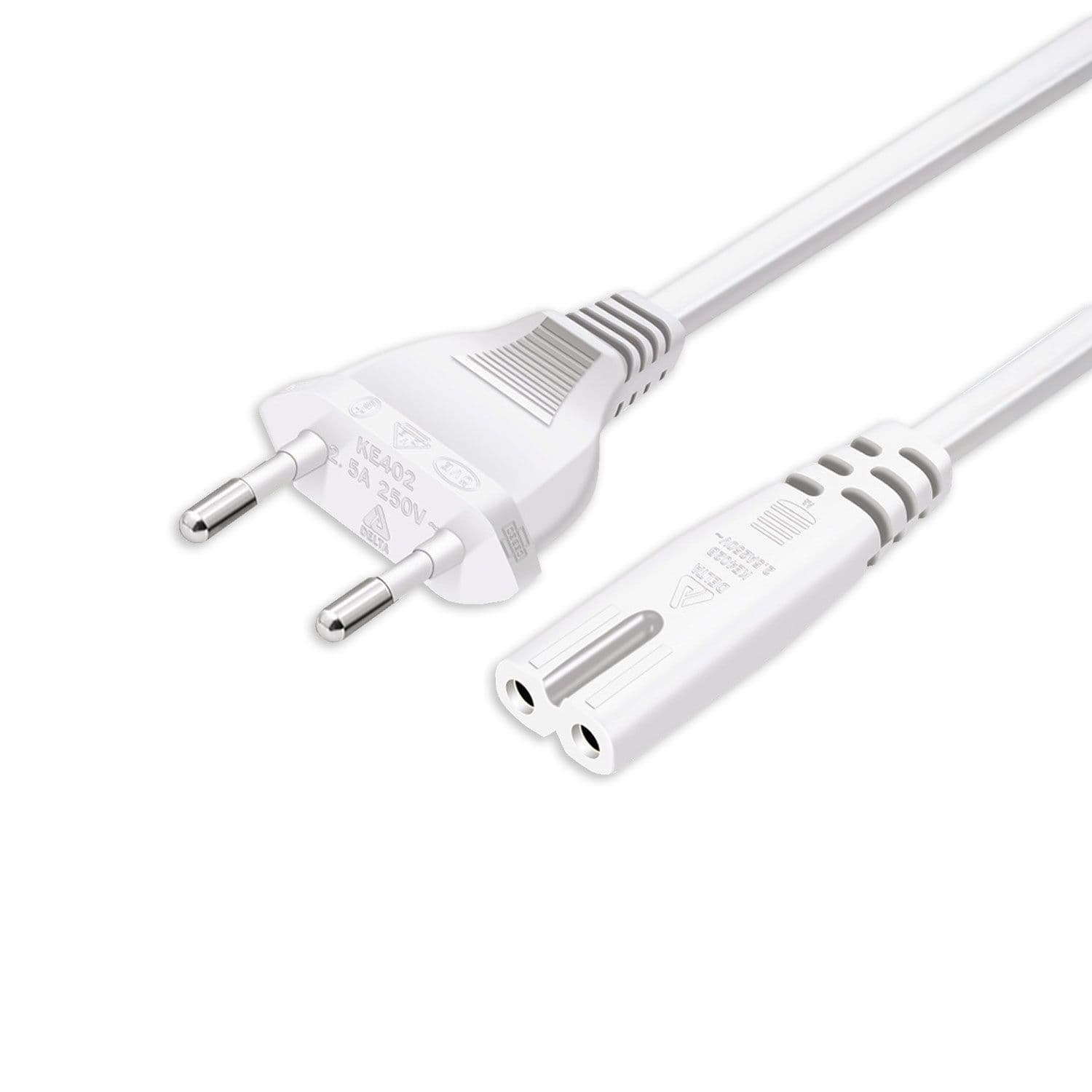 Standard EU-PowerCord Stecker, 2x0,75mm², weiß, 1m