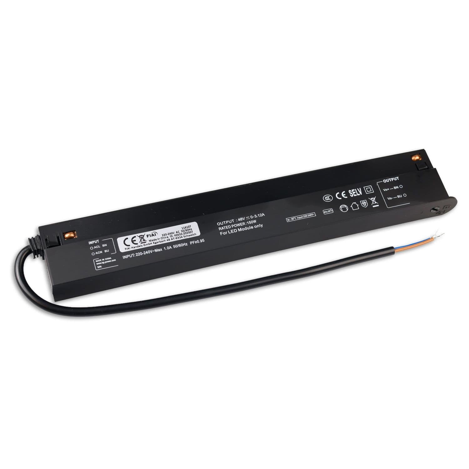 Track48 Inline-Trafo schwarz, 150W, 48V DC