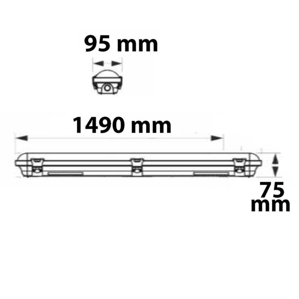 LED Wannenleuchte 150cm, IP65, PowerSwitch 35-60W, ColorSwitch 3000|4000|5000K