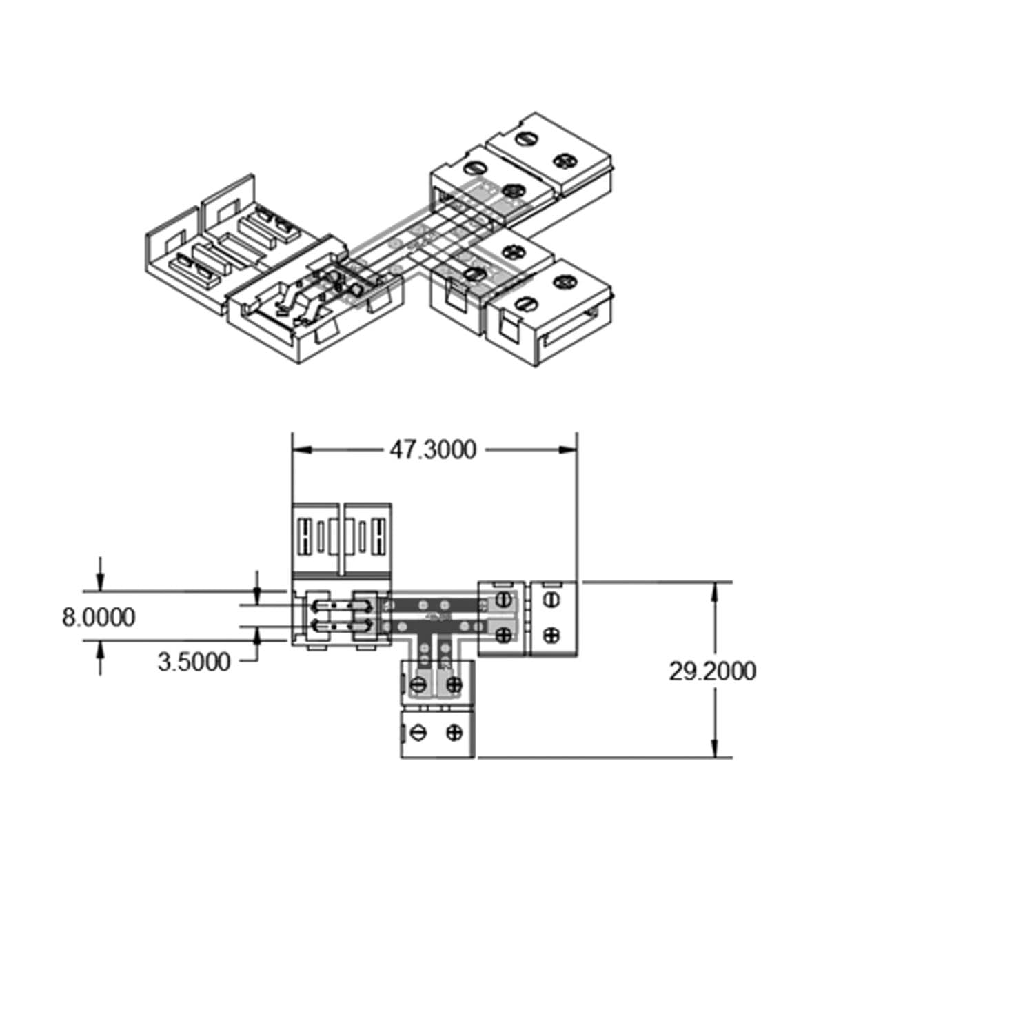 Clip-T-Verbinder (max. 5A) C1-28 für 2-pol. IP20 Flexstripes mit Breite 8mm, Pitch >12mm