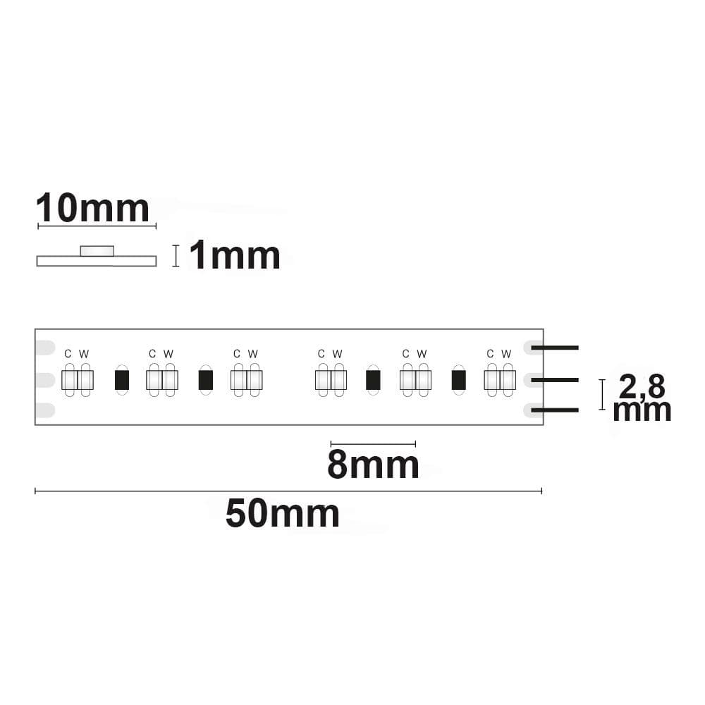 LED CRI923/950 Linear10 CCT Flexband, 24V DC, 10W ww + 10W kw, IP20, 5m Rolle, 240 LED/m