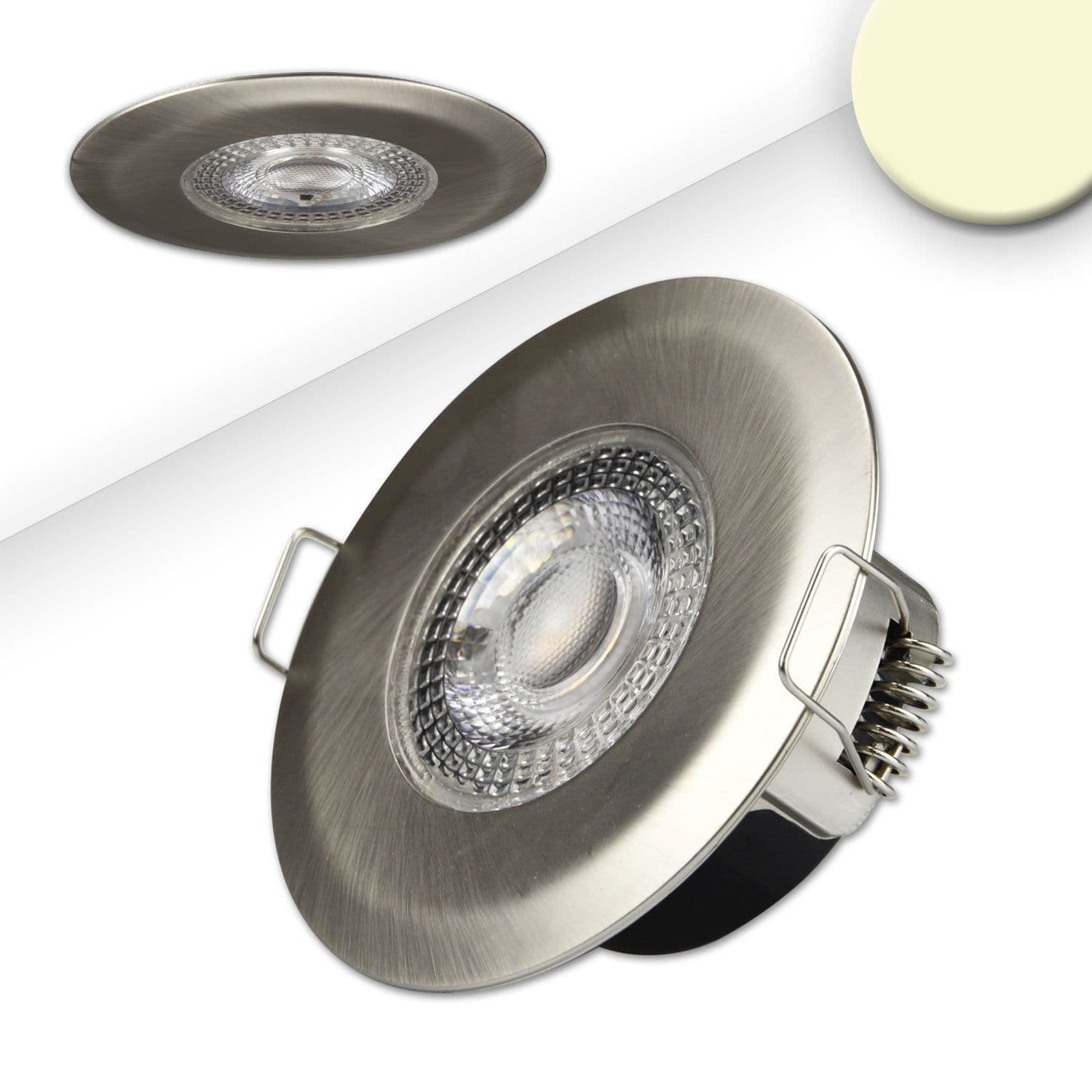 LED Einbaustrahler PC68 IP44, brushed, 5W, 38°, warmweiß, 3 Stufen dimmbar, korrosionsbeständig