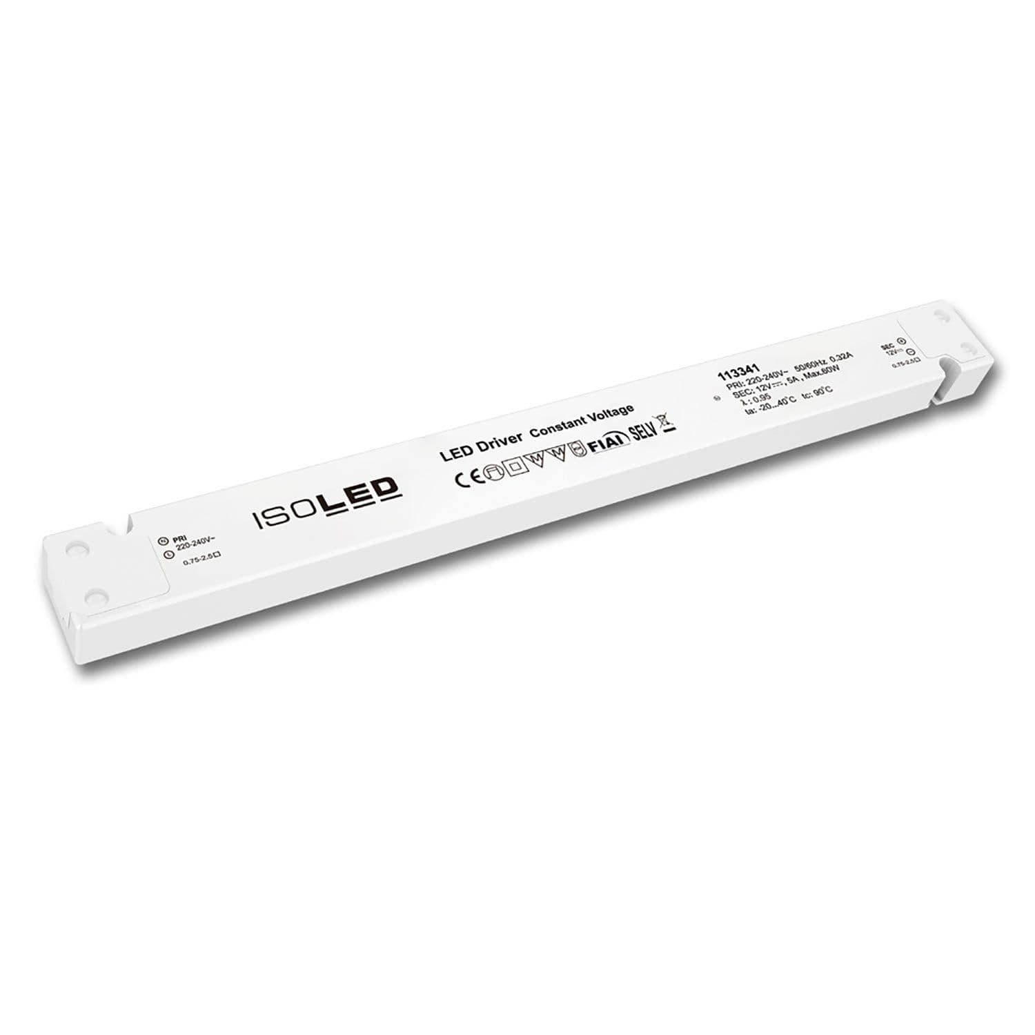 LED Trafo 12V/DC, 0-60W, SELV, ultraflach, schmal