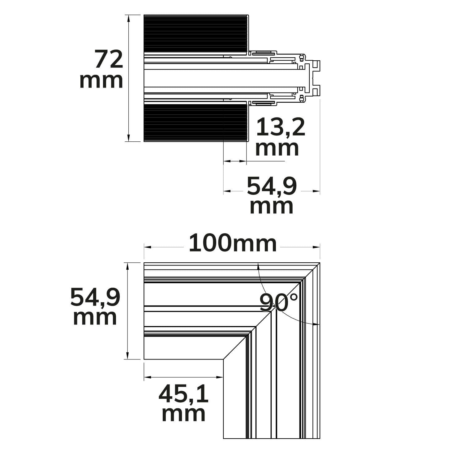 Track48 Eckschiene 90° vertikal für Trockenbauschiene, schwarz, nicht stromführend
