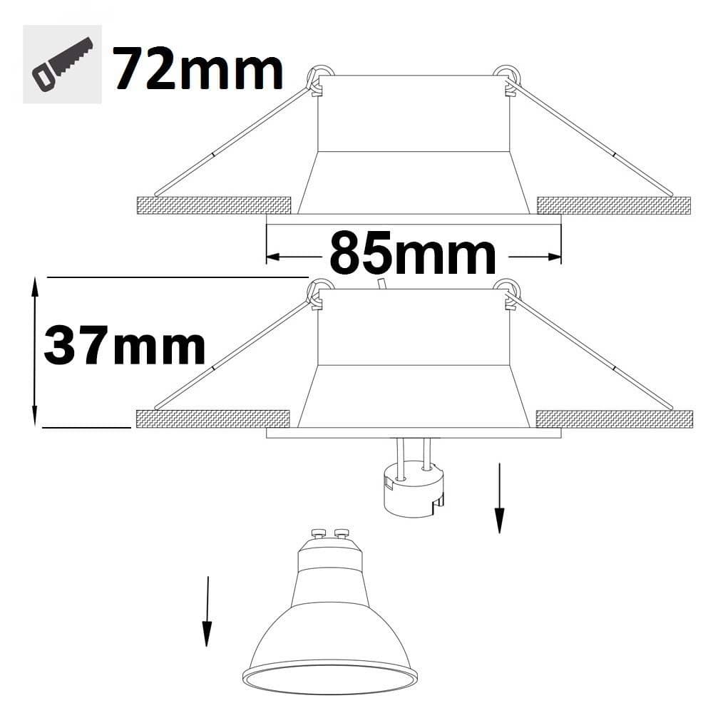 Einbaurahmen rund mit Glaslinse, Loch 72mm, weiß, für GU10/MR16 Spots