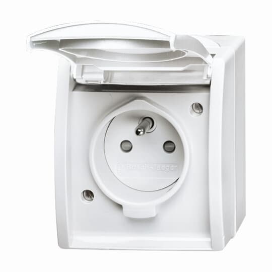 Steckdose mit Erdungsstift Safety+ mit Klappdeckel 16 A