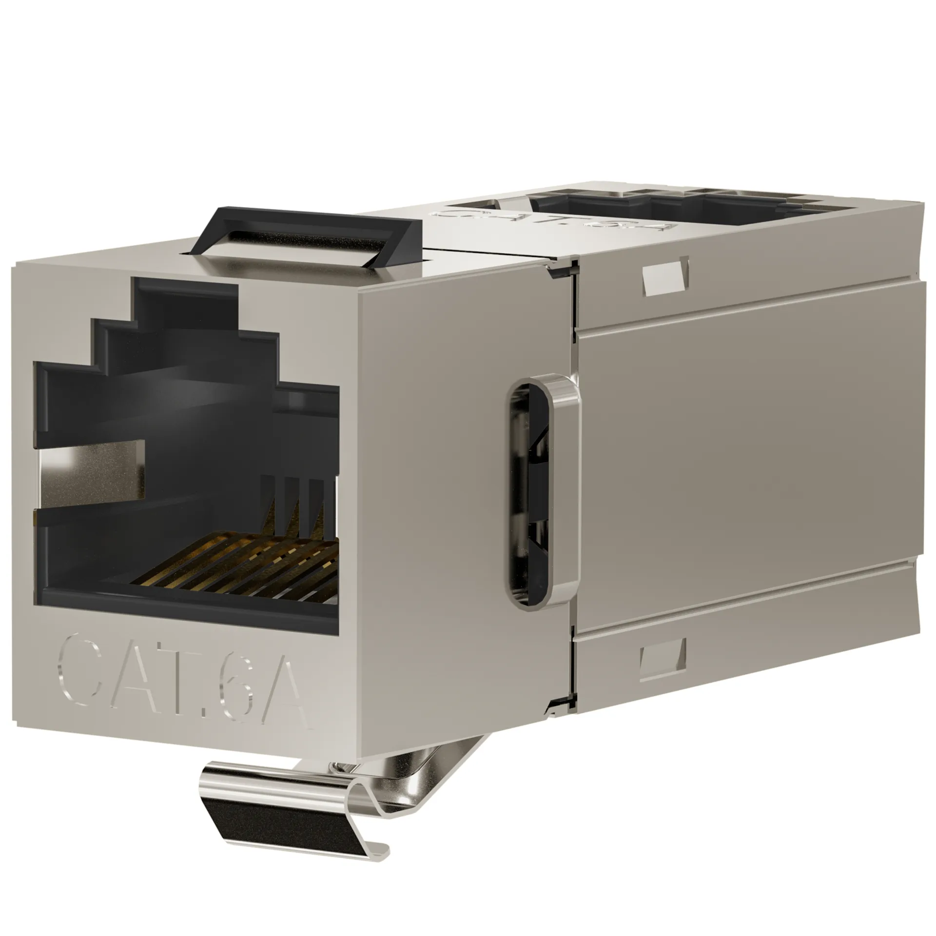 Keystone Einbauadapter RJ45 STP Cat.6A 90° Anschluß Edelstahlblechgehäuse
