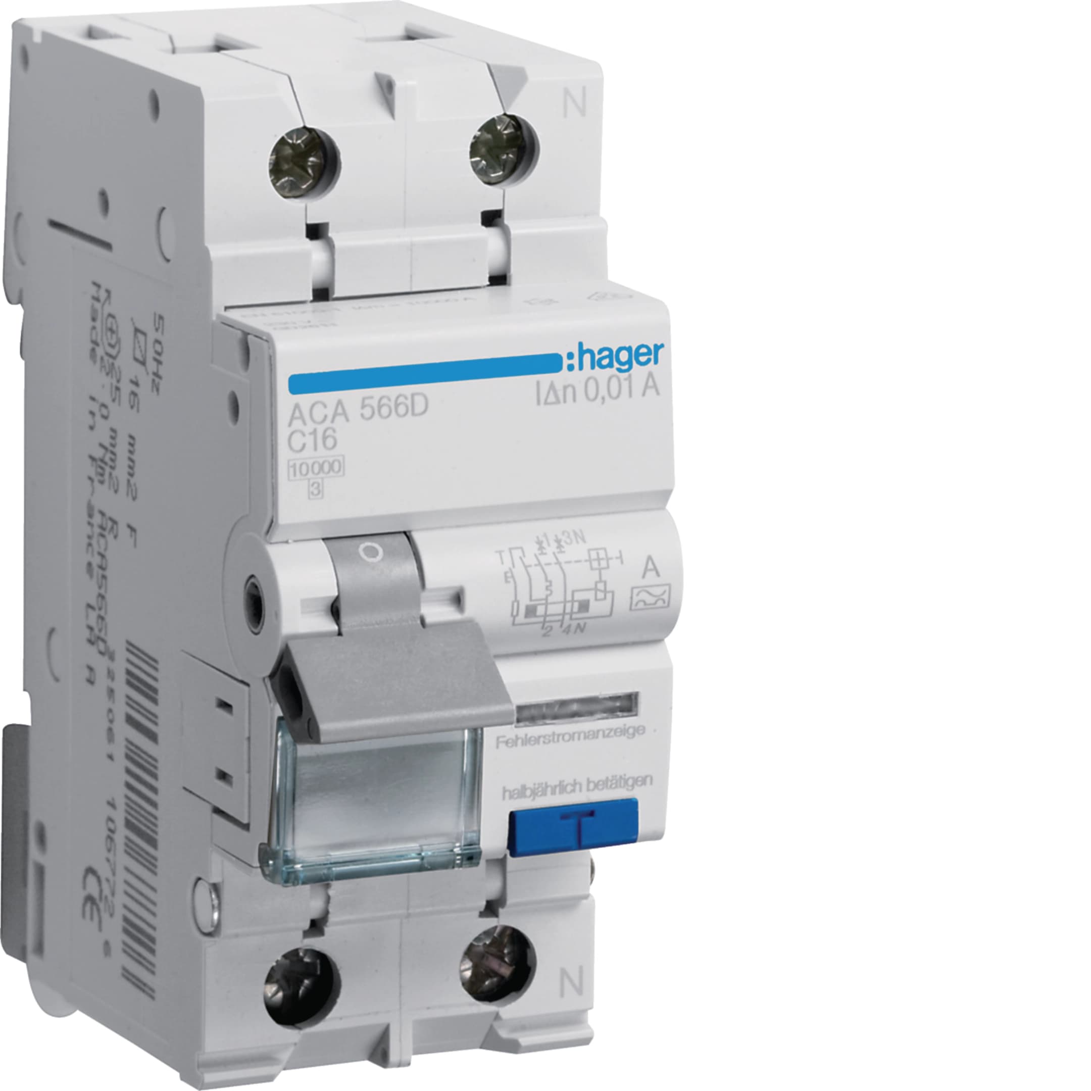 FI/LS-Schalter C16 10 mA Typ A 1P+N 10 kA