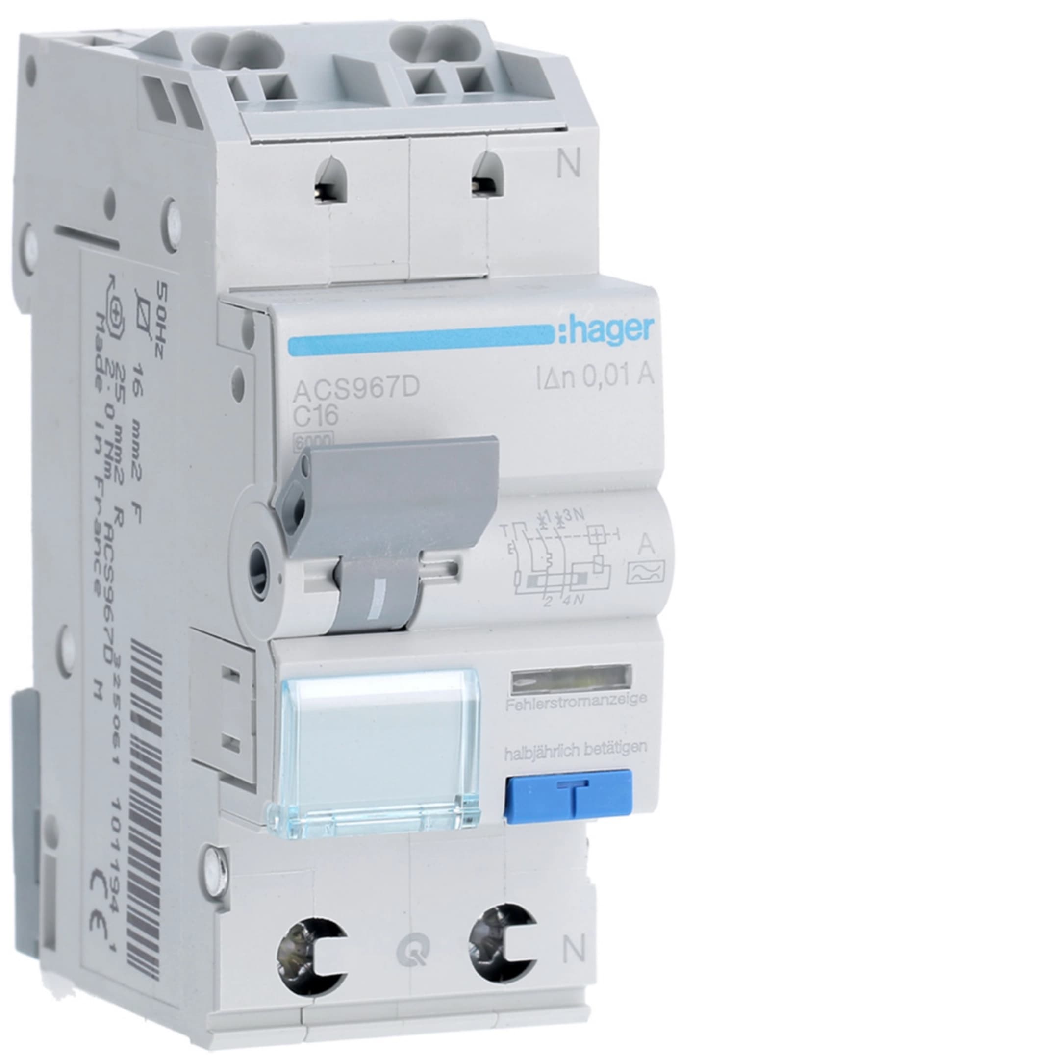 FI/LS-Schalter C16 10 mA Typ A 1P+N 6 kA QuickConnect