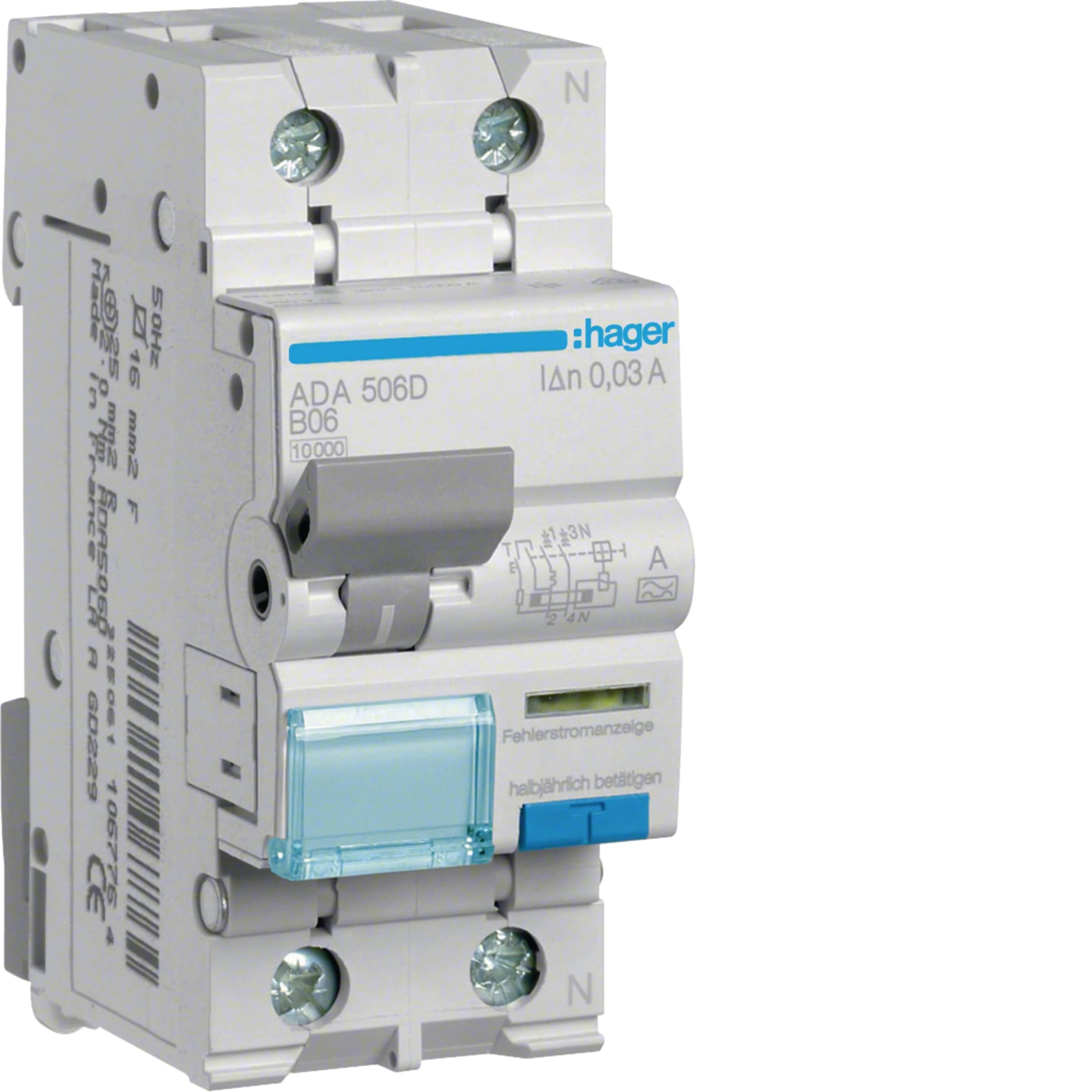 FI/LS-Schalter B6 30 mA Typ A 1P+N 10 kA