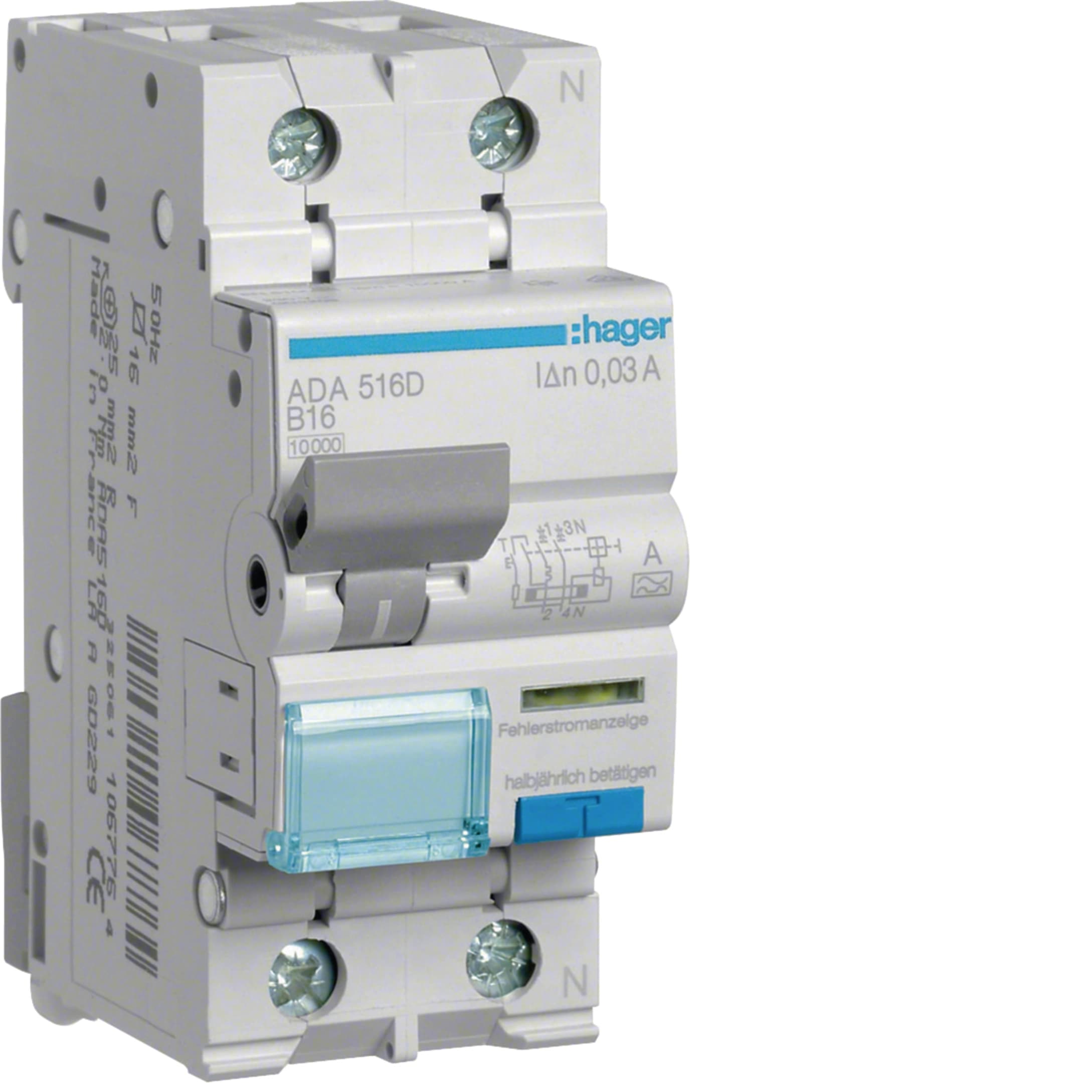 FI/LS-Schalter B16 30 mA Typ A 1P+N 10 kA