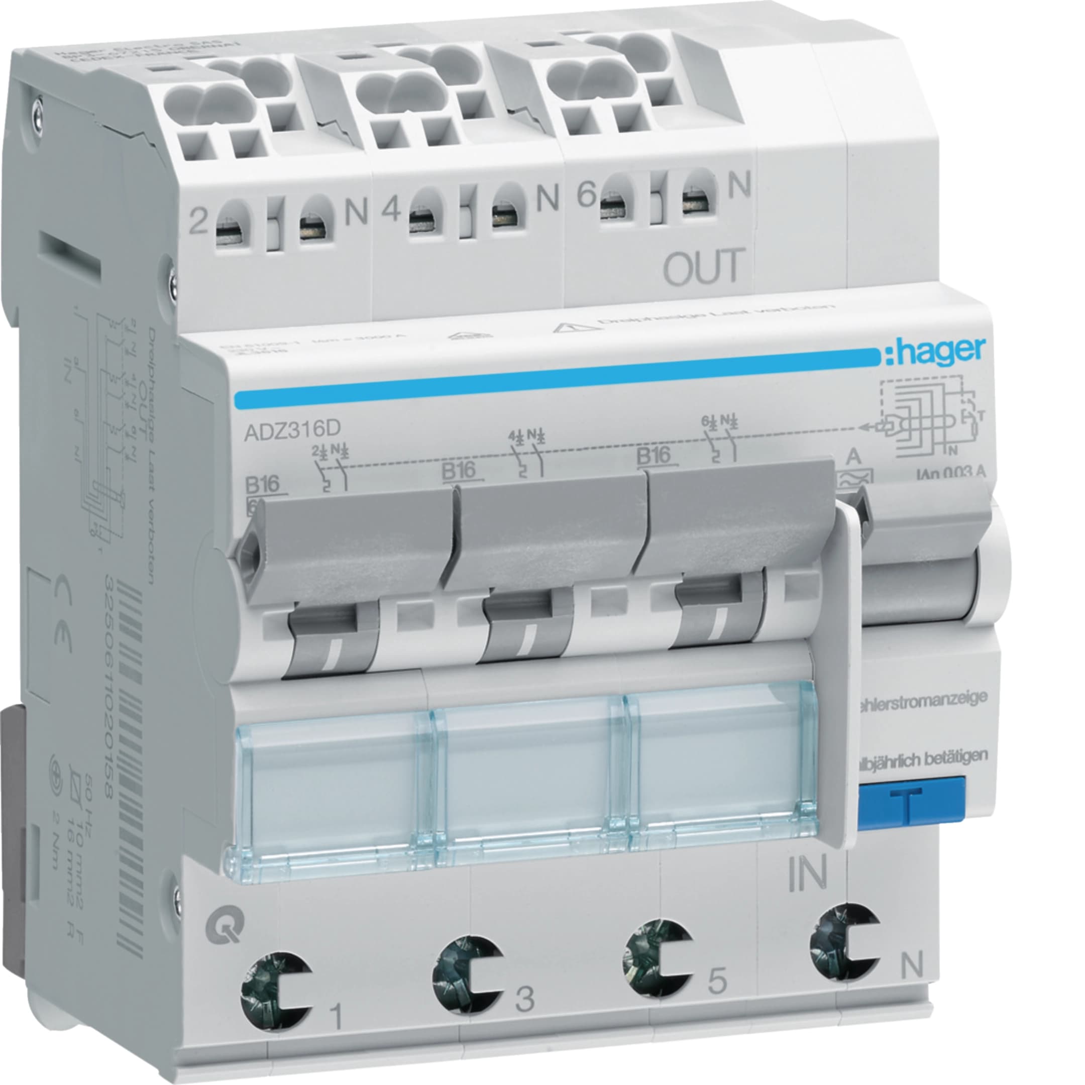 FI/LS-Schalter B16 30 mA Typ A 3P+N 6 kA QuickConnect
