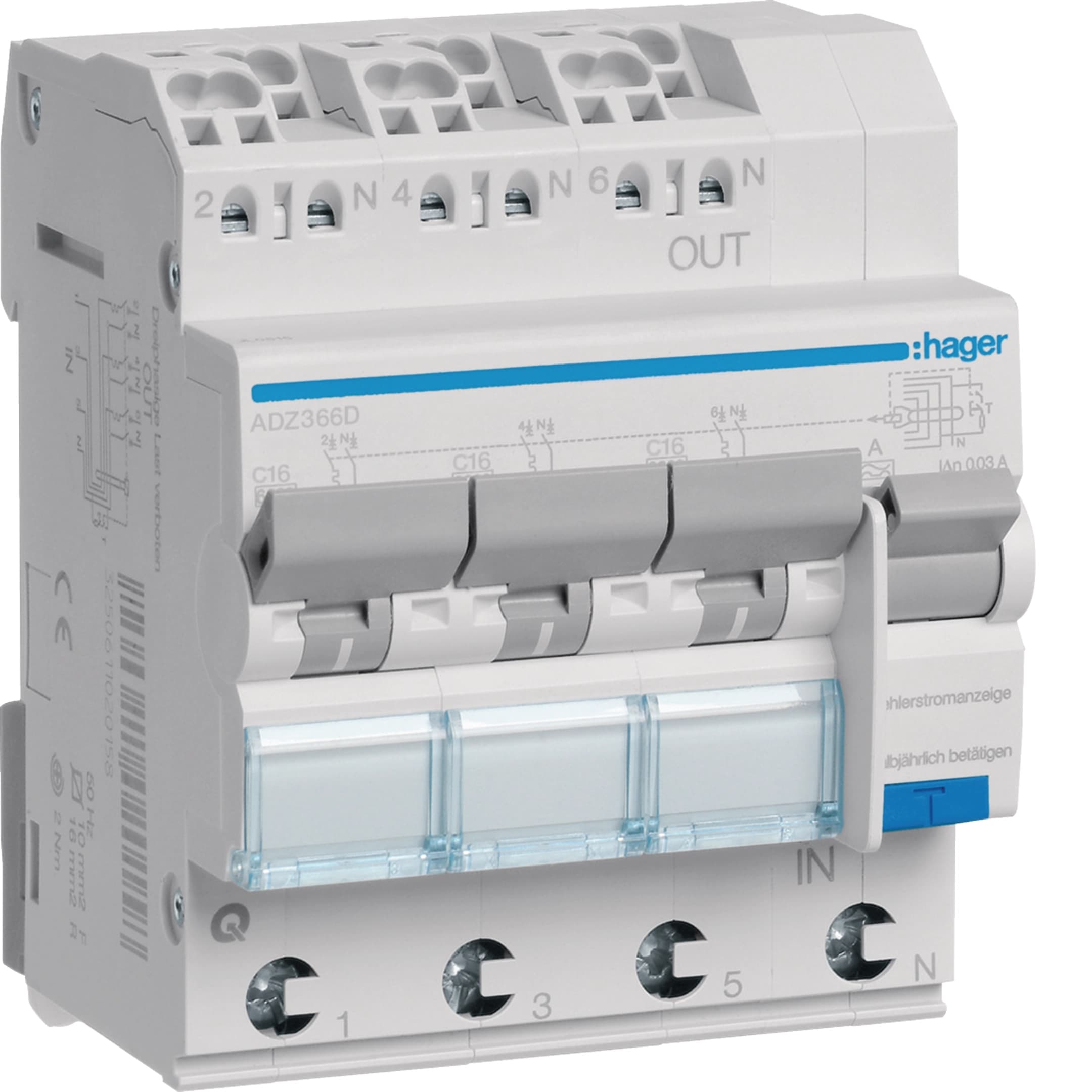 FI/LS-Schalter C16 30 mA Typ A 3P+N 6 kA QuickConnect