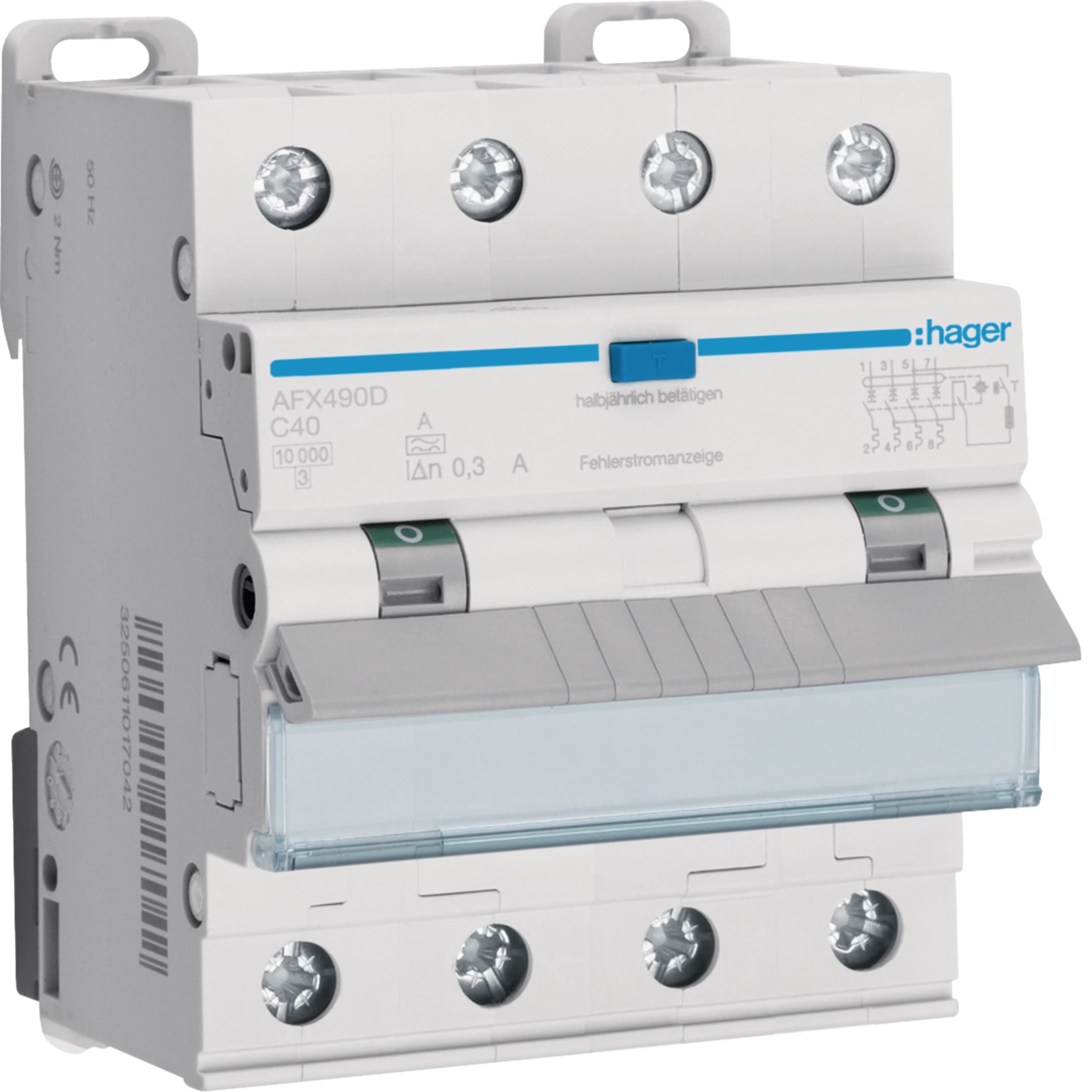 FI/LS-Schalter C40 300 mA Typ A 3P+N 10 kA