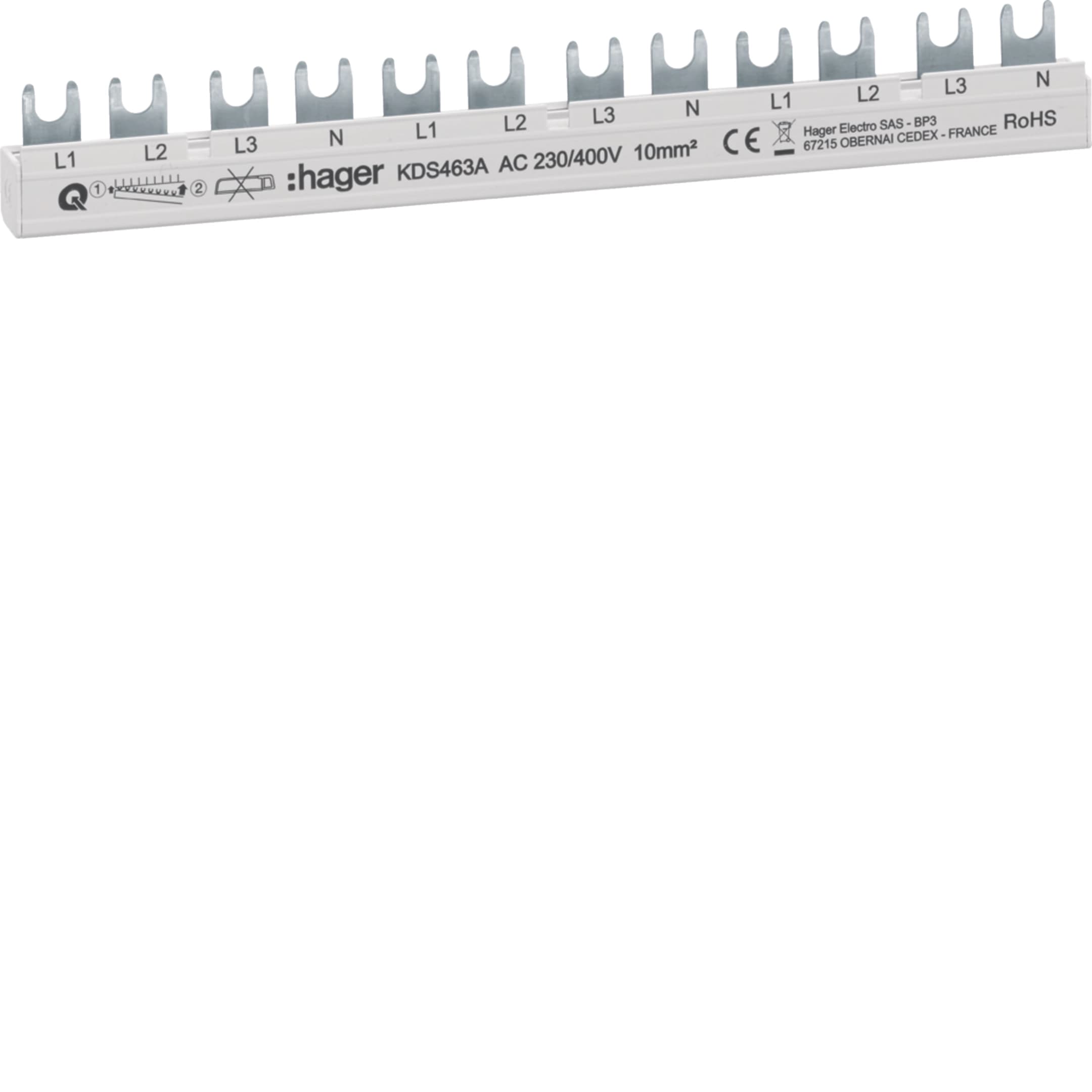 Phasenschiene 4-polig 63 A 12 TE Gabelanschluss QuickBusbar