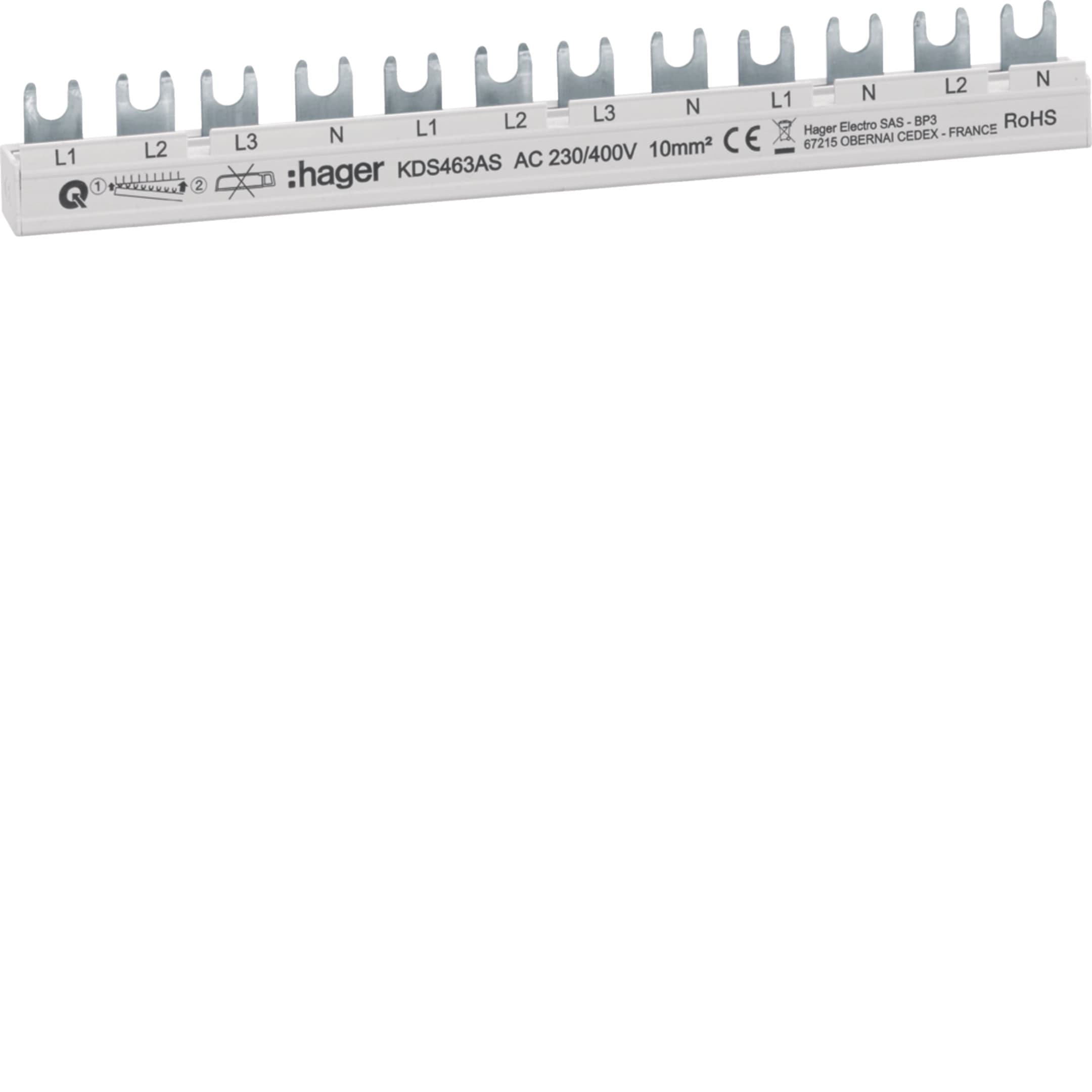 Phasenschiene 4-polig 63 A 12 TE Gabelanschluss QuickBusbar