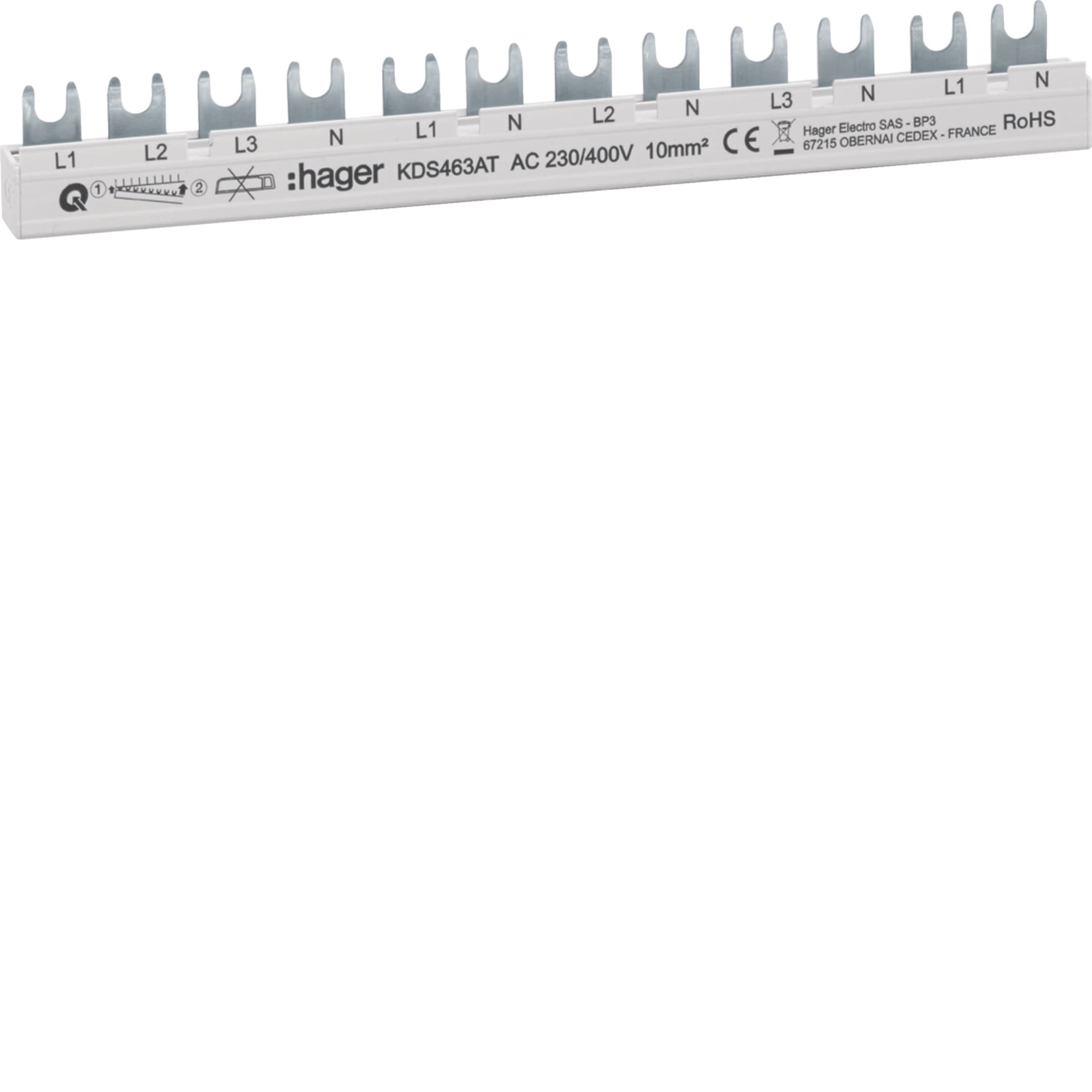 Phasenschiene 4-polig 63 A 12 TE Gabelanschluss QuickBusbar
