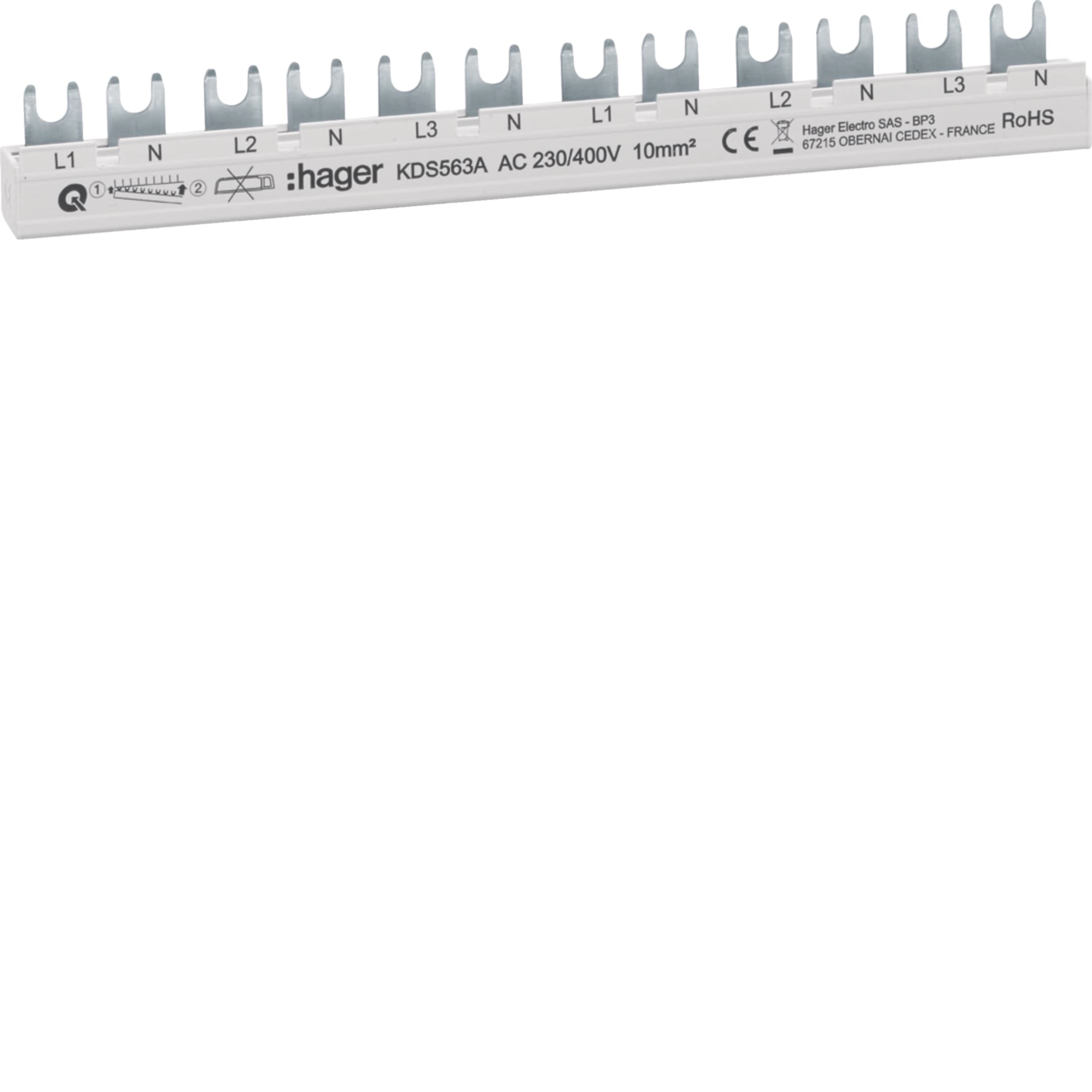 Phasenschiene 4-polig 63 A 12 TE Gabelanschluss QuickBusbar