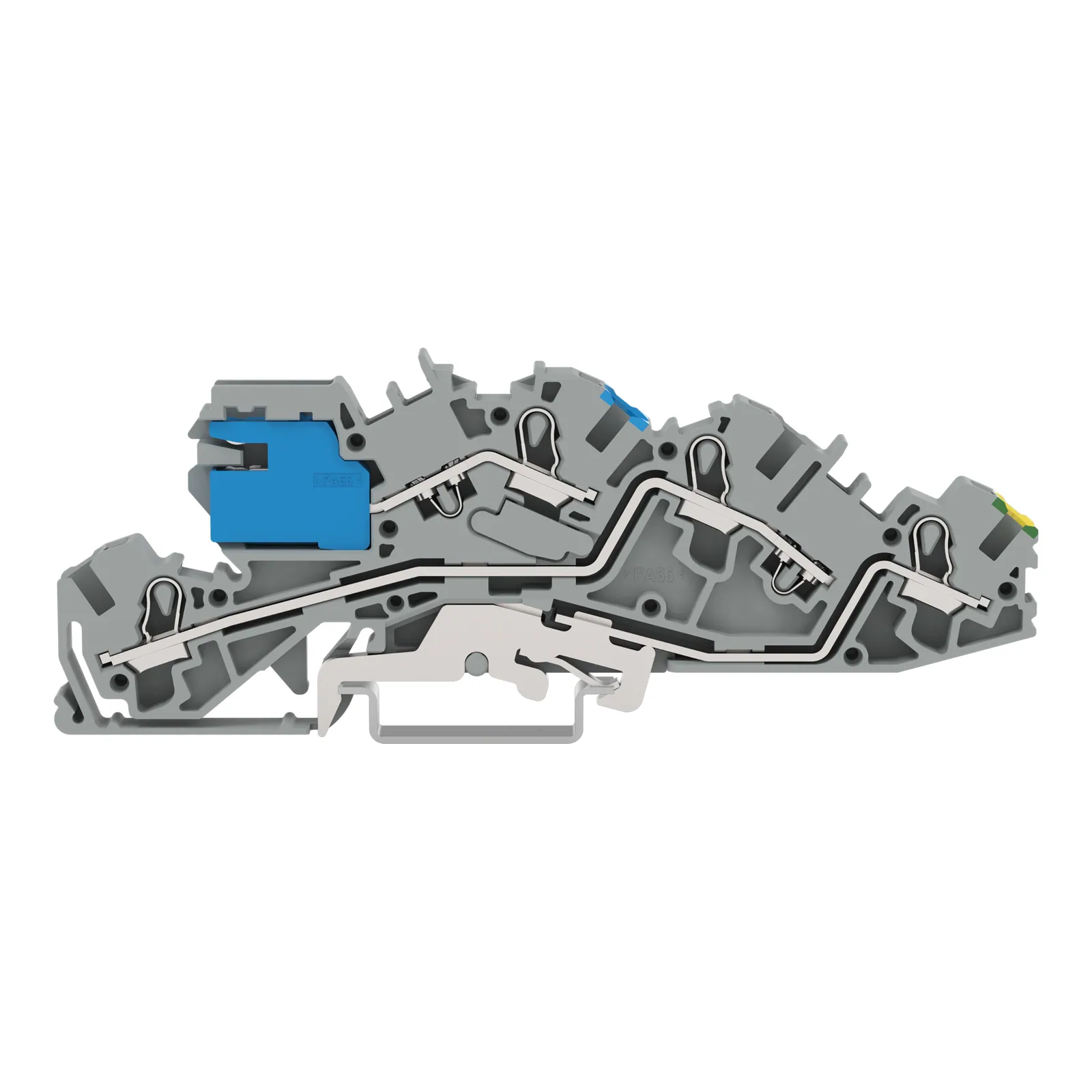 Installationsetagenklemme Serie 2005, mit Betätigungsöffnung, 4 mm², mit N-Trennschlitten, NT/L/PE, grau