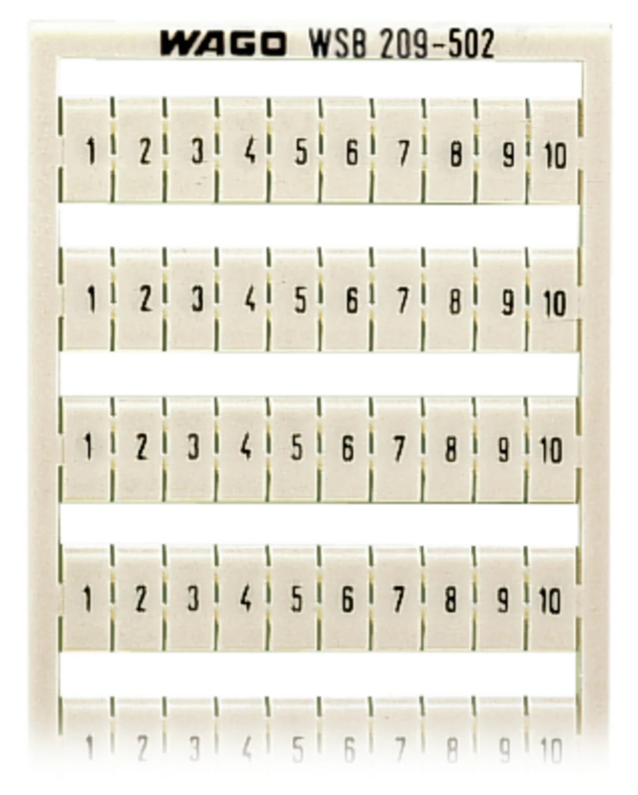 WSB-Beschriftungskarte Serie 209, als Karte, bedruckt, 1 ... 10 (10x), Aufdruck waagerecht, weiß