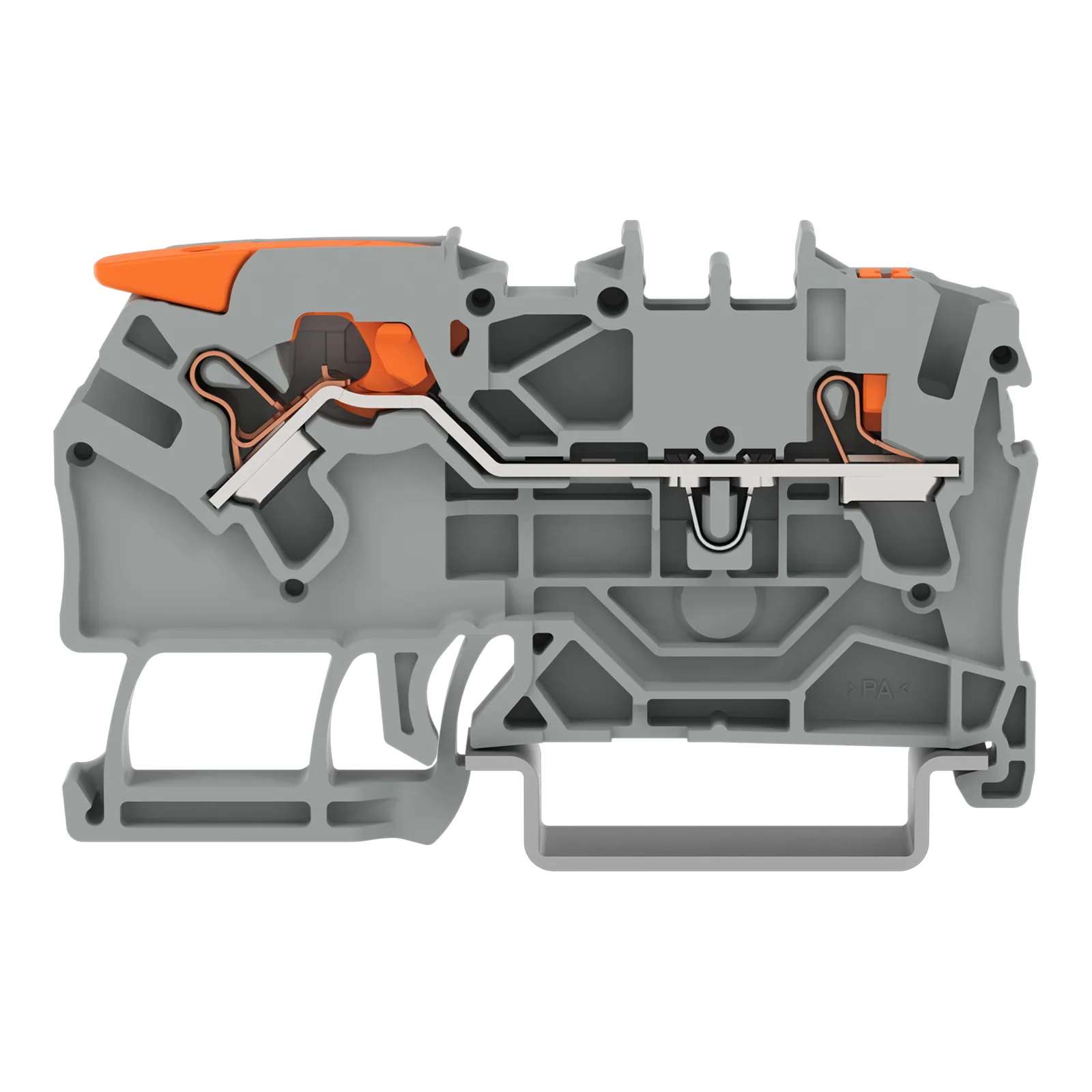 2-Leiter-Durchgangsklemme Serie 2102, mit Hebel und Drücker, 2,5 mm², grau