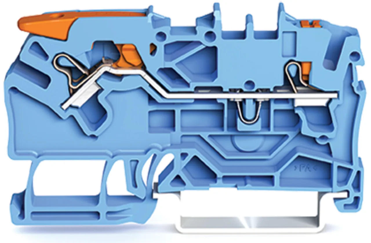 2-Leiter-Durchgangsklemme Serie 2102, mit Hebel und Drücker, 2,5 mm², blau