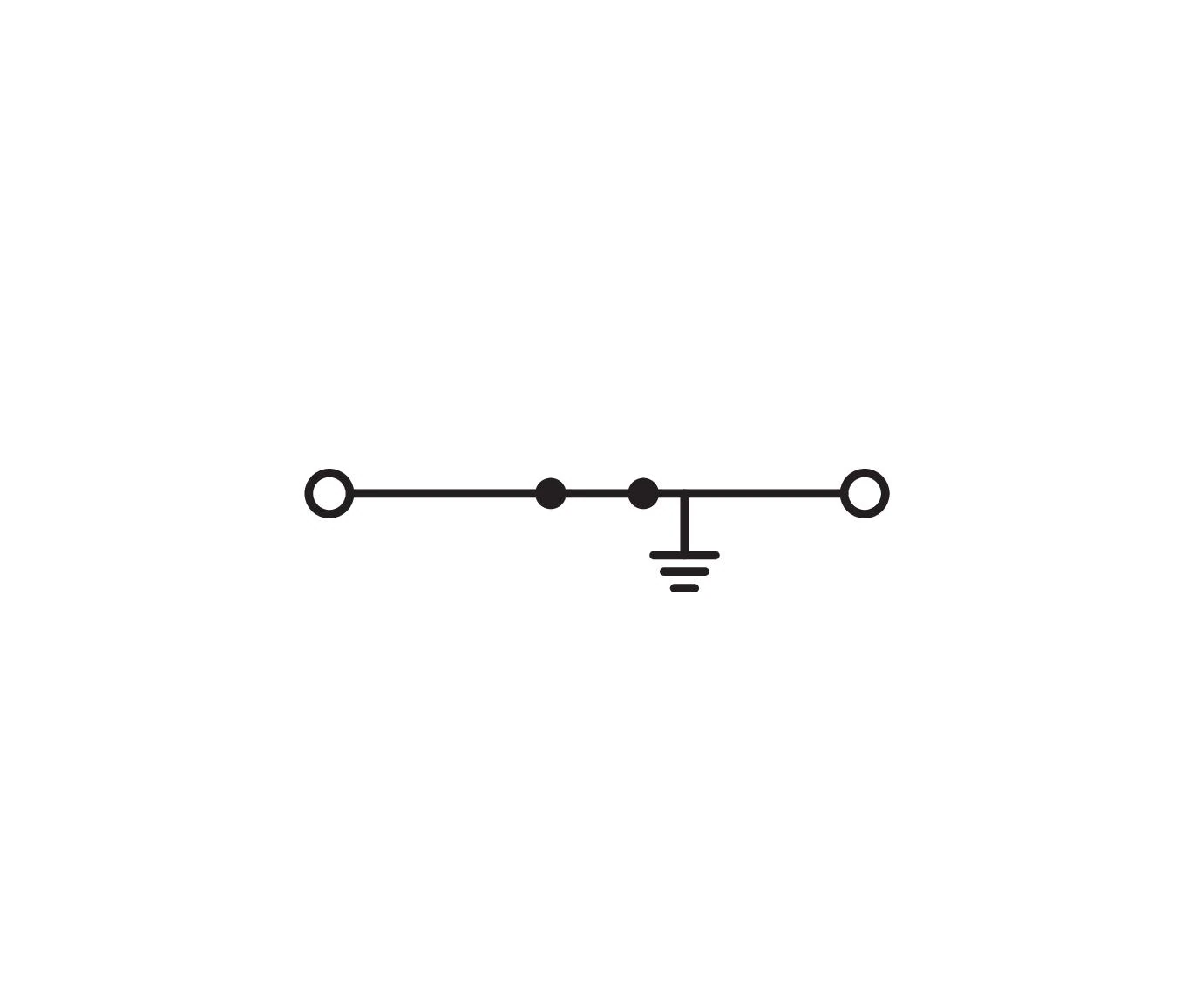 2-Leiter-Schutzleiterklemme Serie 2102, mit Hebel und Drücker, 2,5 mm², grün-gelb (2102-5207) - Schaltbild