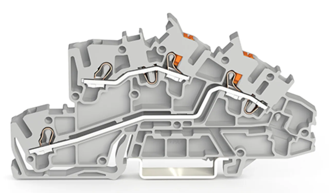 Installationsetagenklemme Serie 2203, mit Betätigungsöffnung und Drücker, 2,5 mm², L/L, grau (2203-7542)