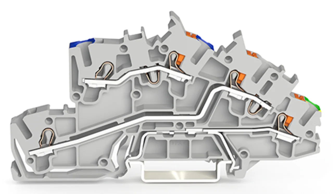 Installationsetagenklemme Serie 2203, mit Betätigungsöffnung und Drücker, 2,5 mm², N/L/PE, grau (2203-7546)
