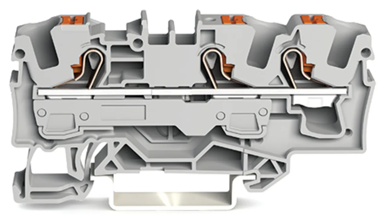 3-Leiter-Durchgangsklemme Serie 2206, mit Drücker, 6 mm², grau